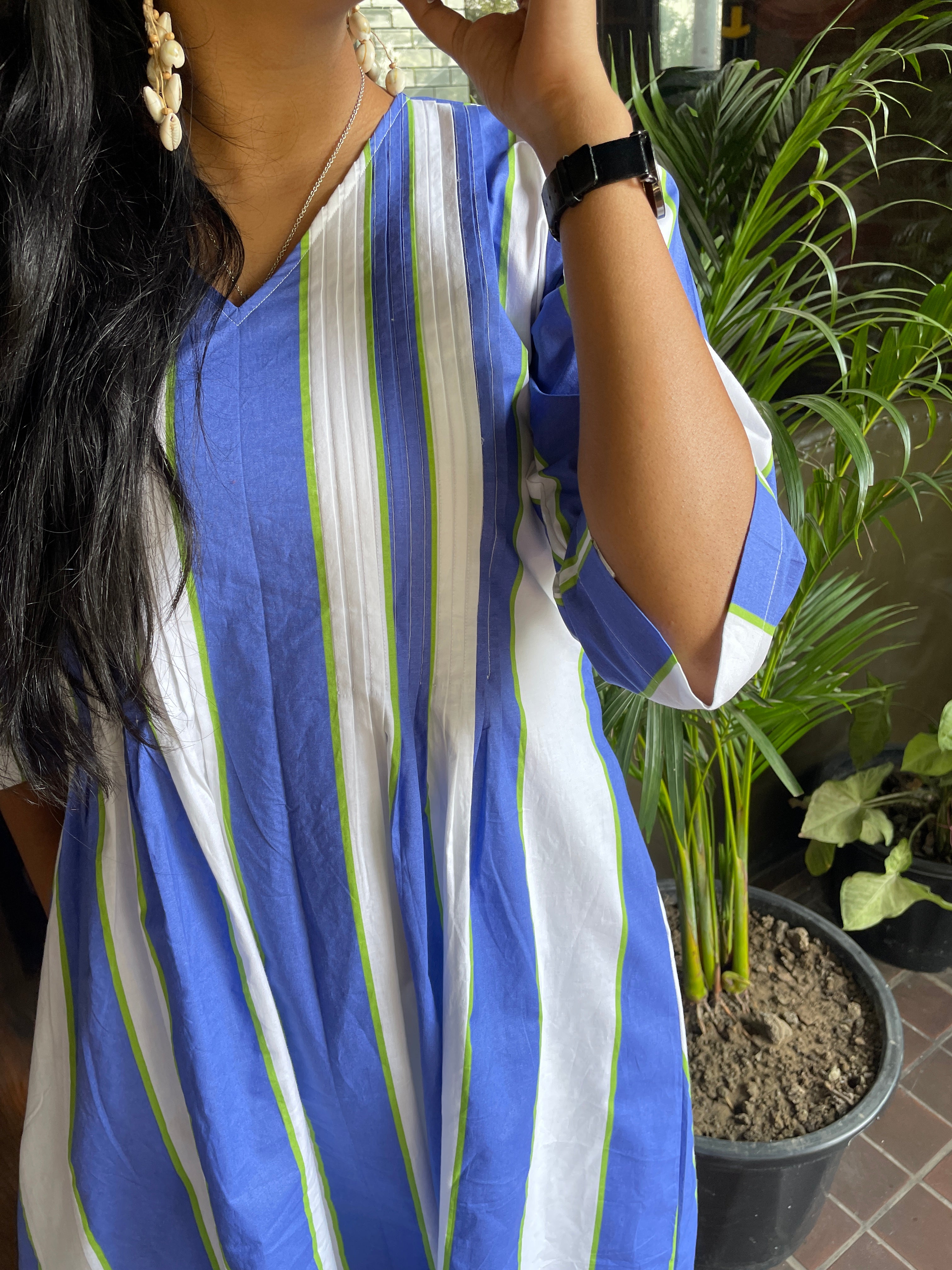 Blue Stripe Pintex A-Line Kurta image 4