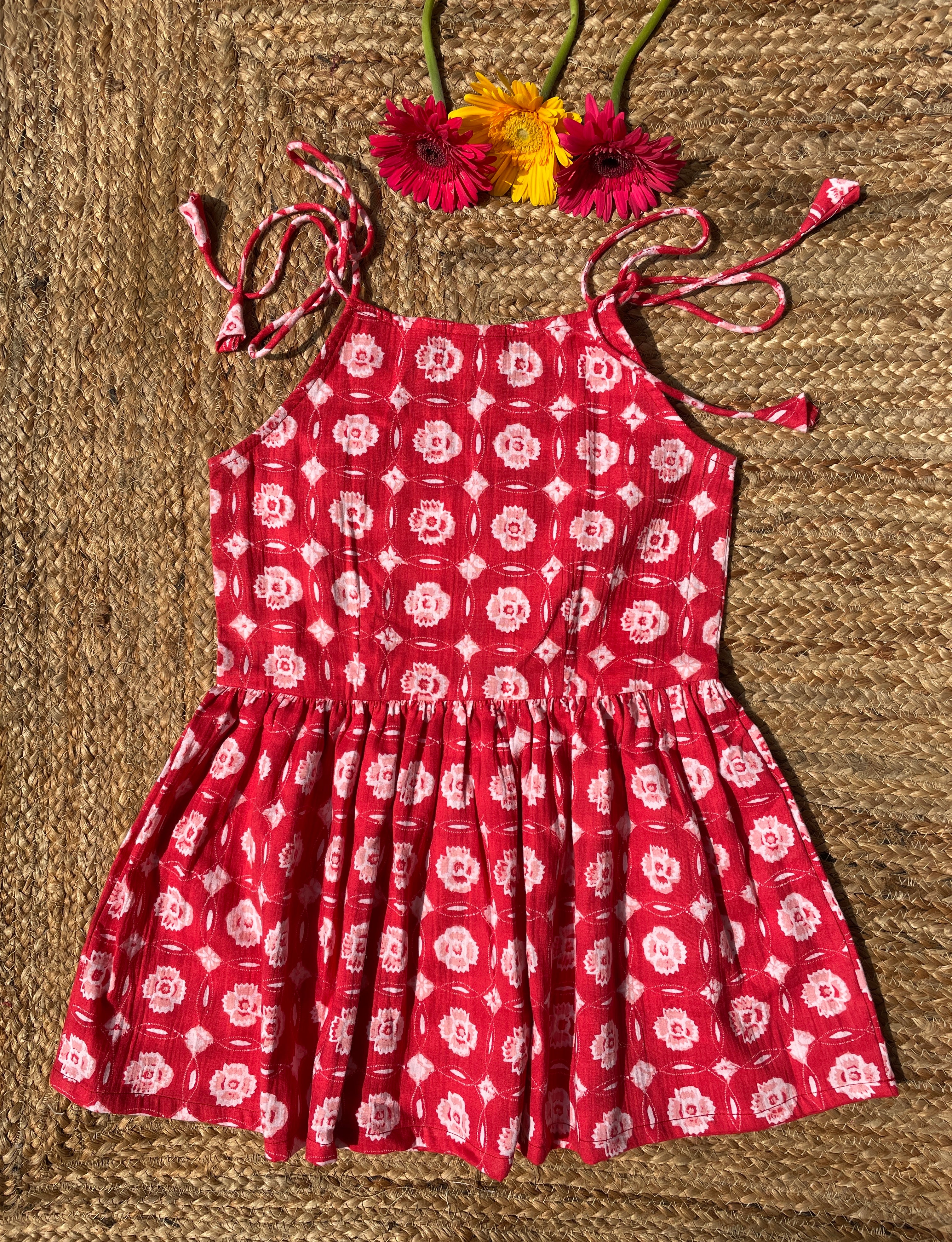 Red Tie Up Girls Dress image 3