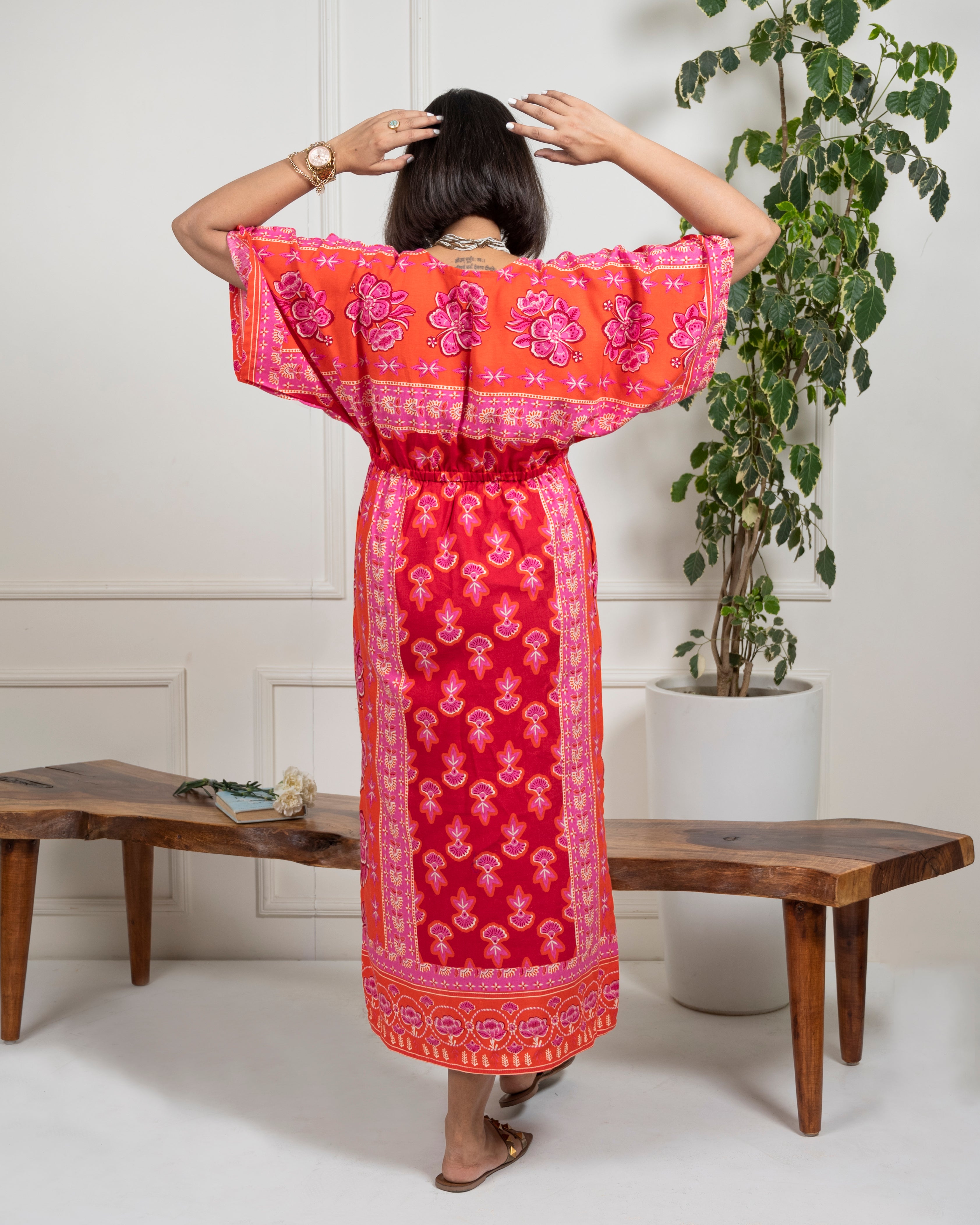 Orange Red Kaftan Dress image 5