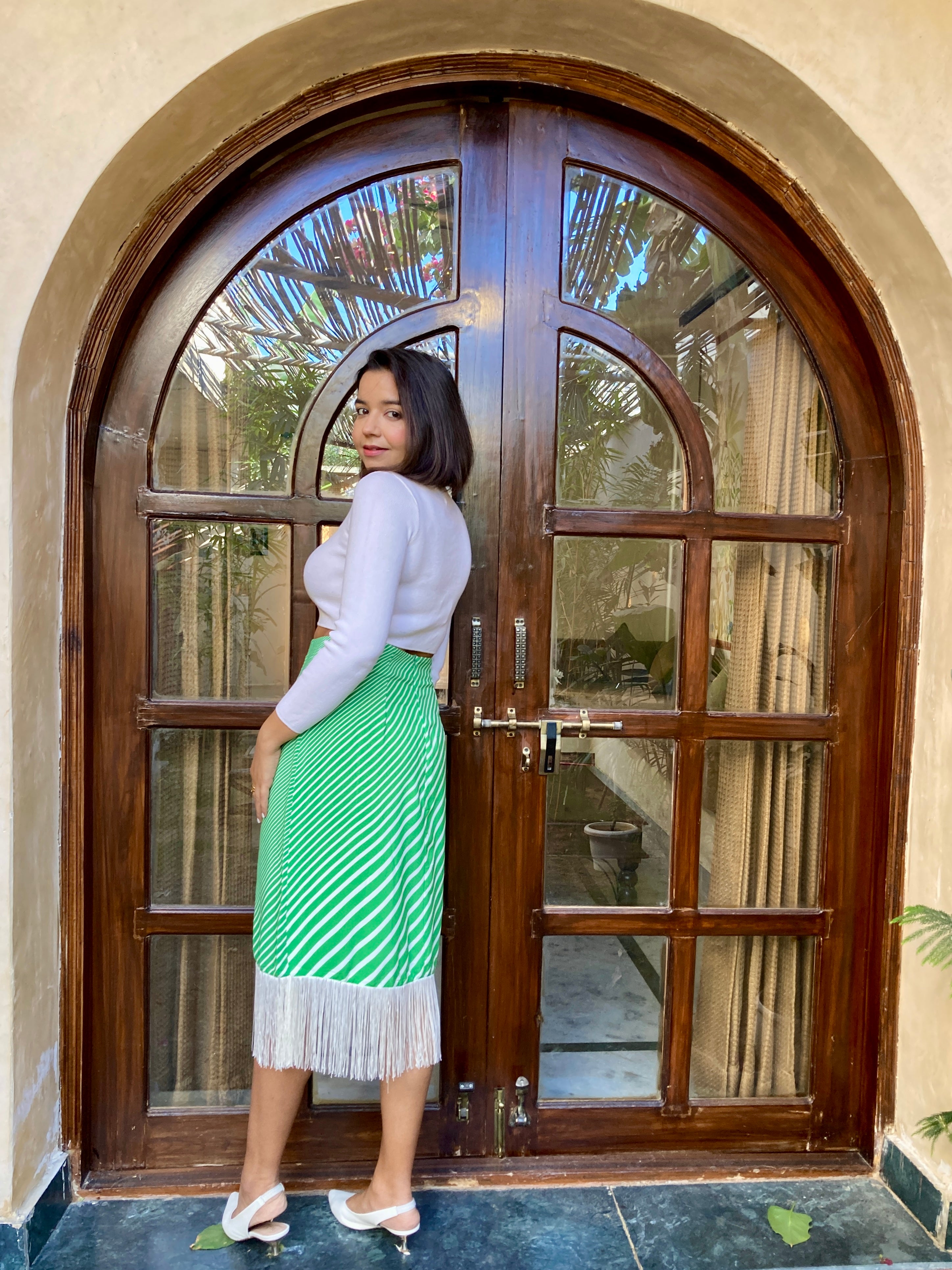 Green Leheriya Midi Skirt image 7