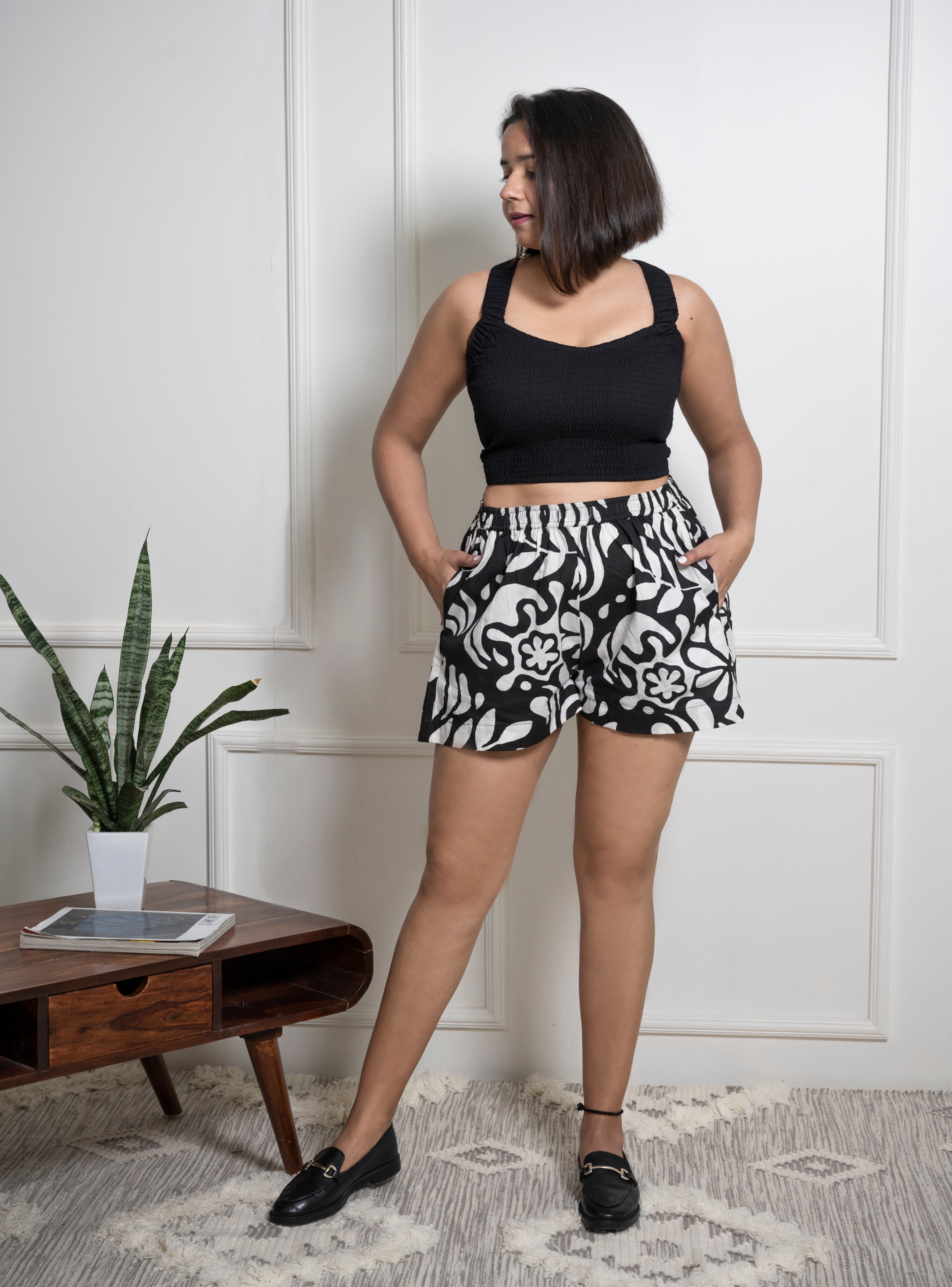 Black Smocked Crop Top image 1