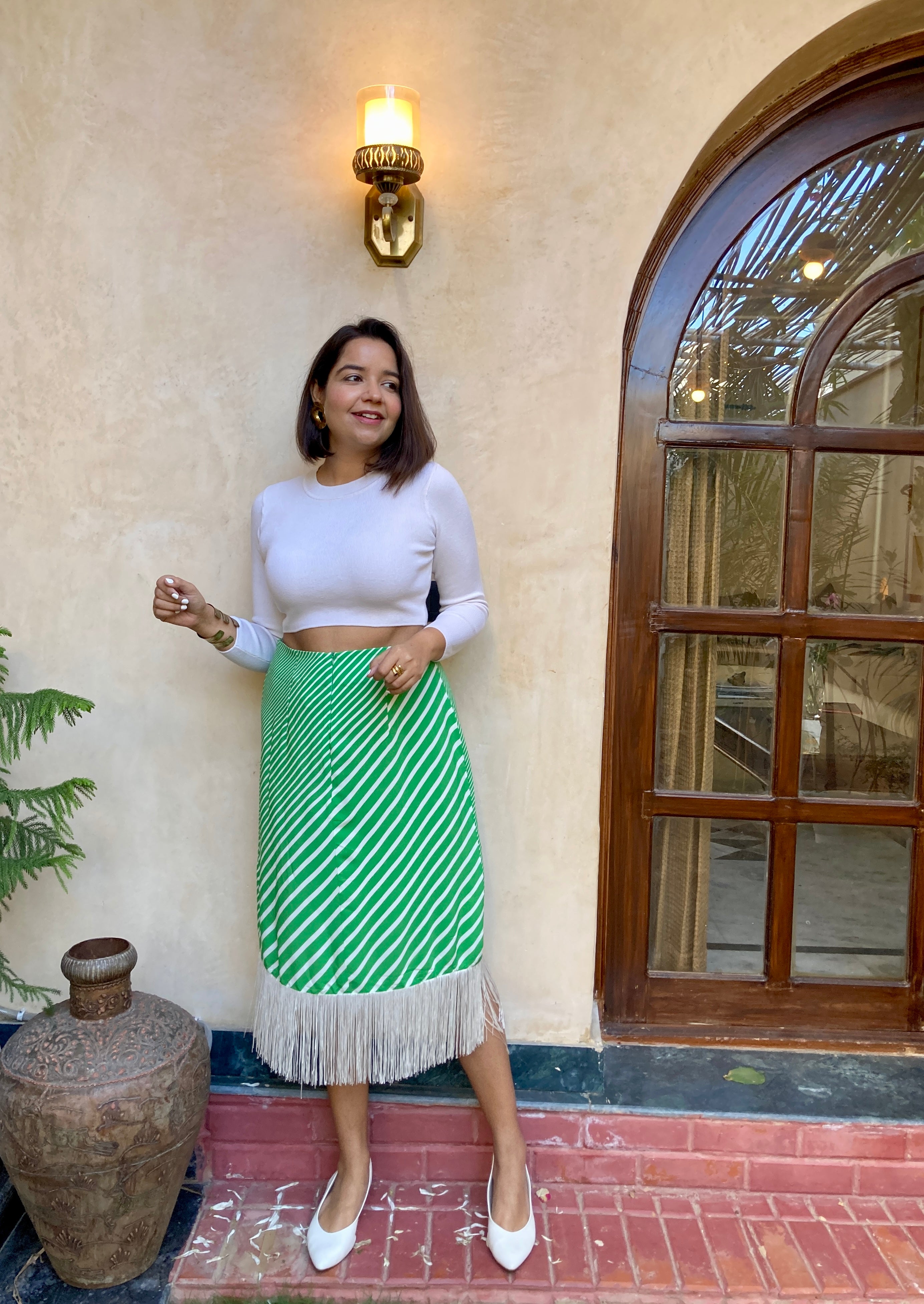 Green Leheriya Midi Skirt image 9
