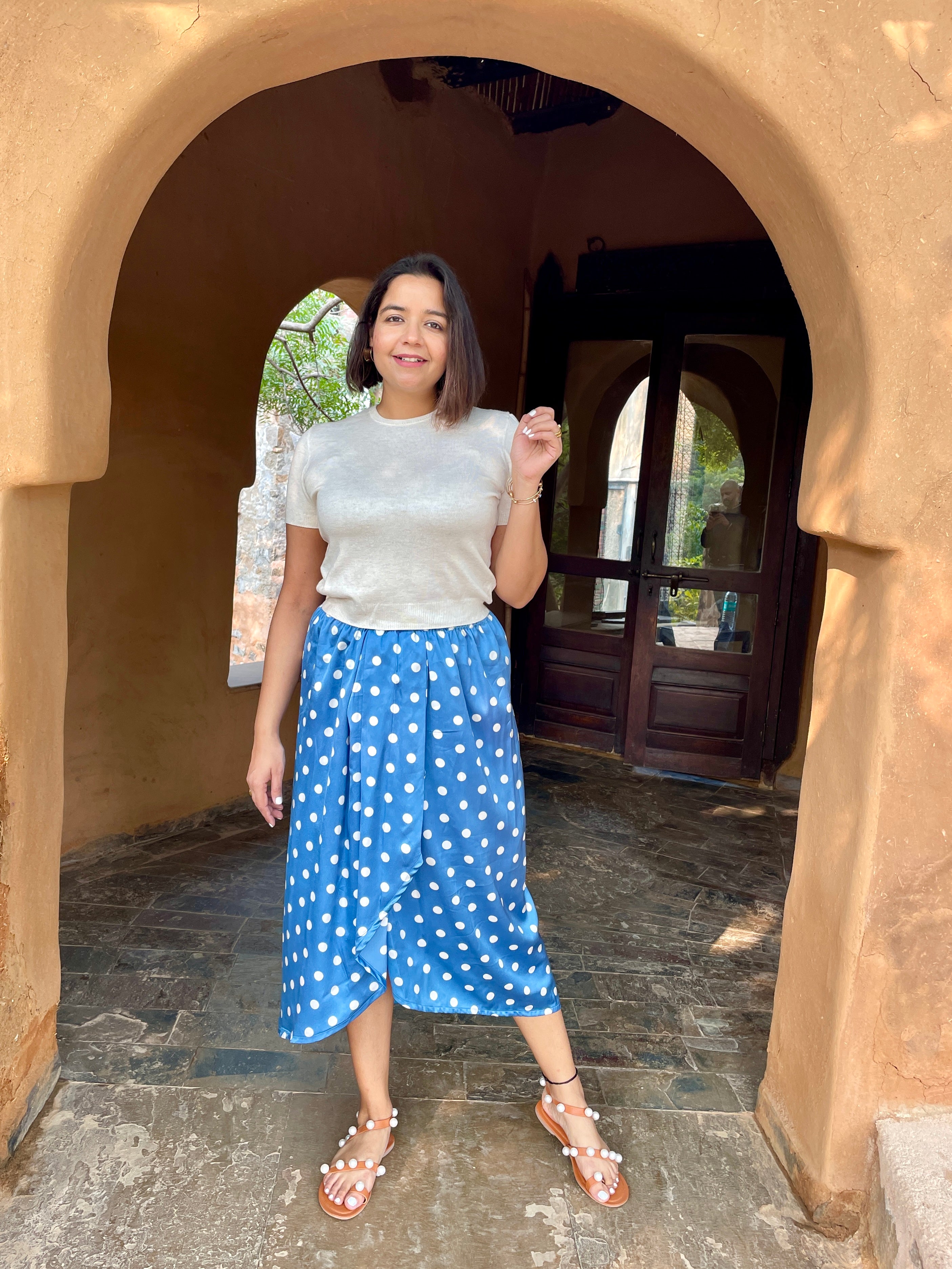 Blue Polka Dot Dhoti Skirt image 0