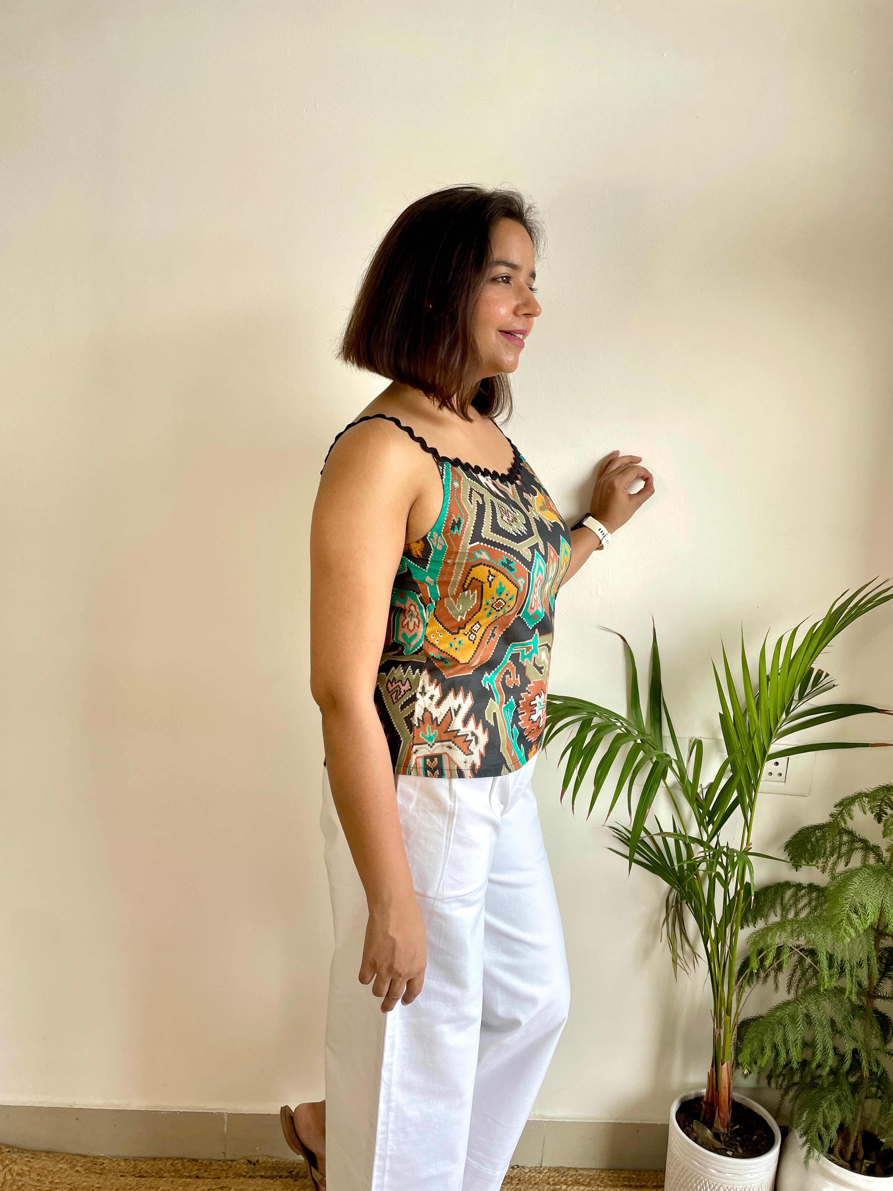Multi Color Printed Lace Spaghetti Top image 3