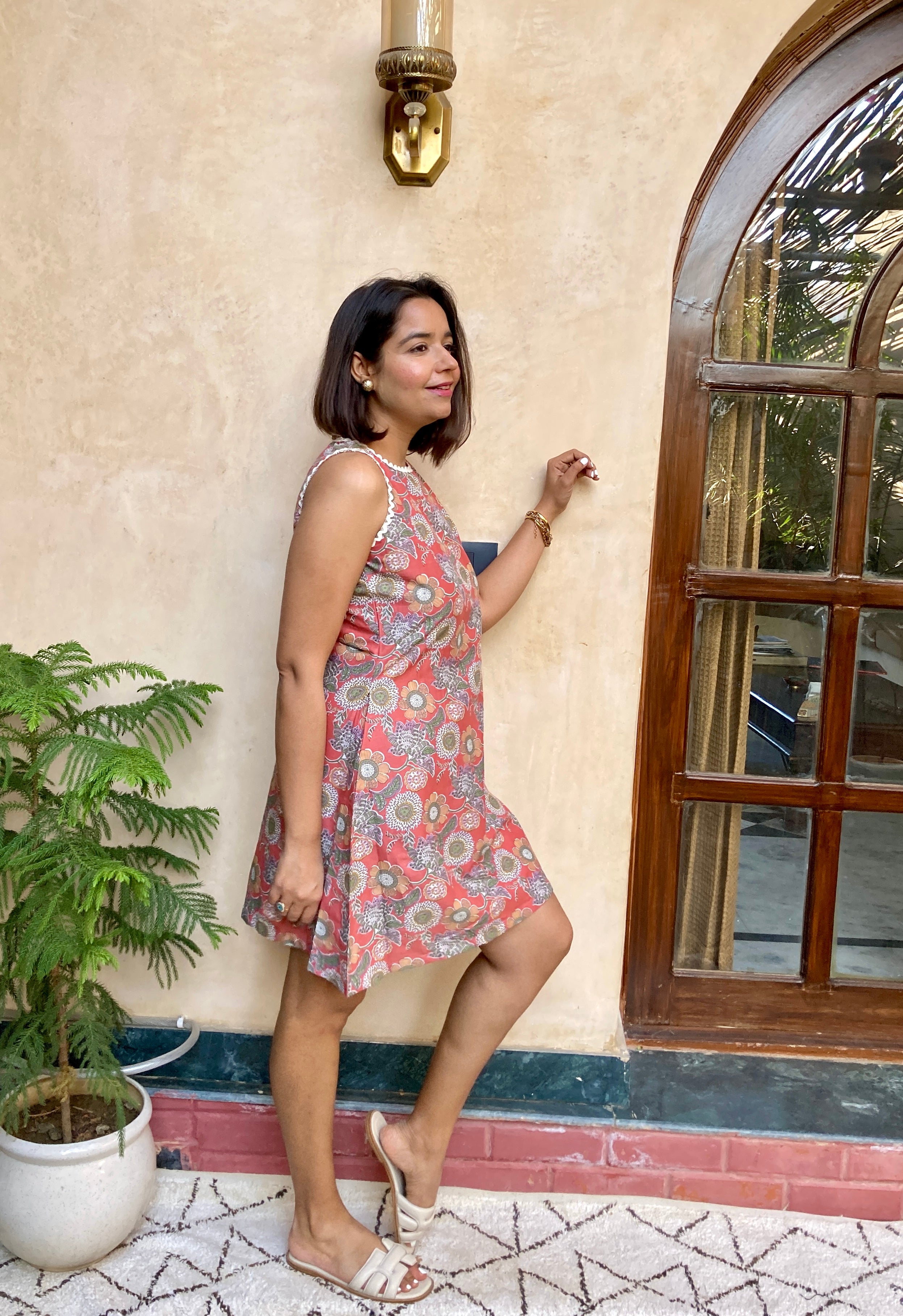 Rust Red Printed A- Line Cotton Dress image 3