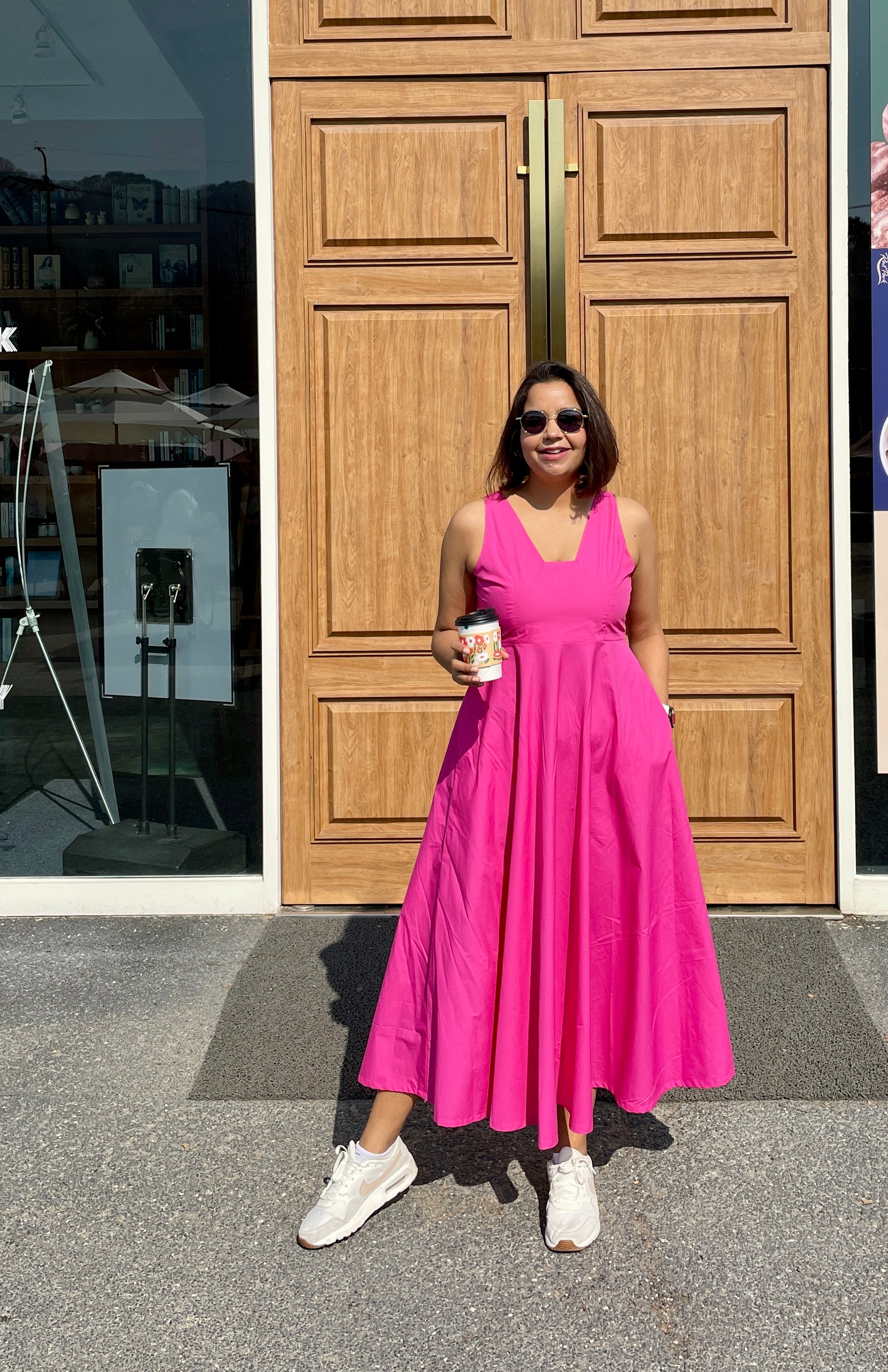 Pink Cotton Maxi Dress with Pockets