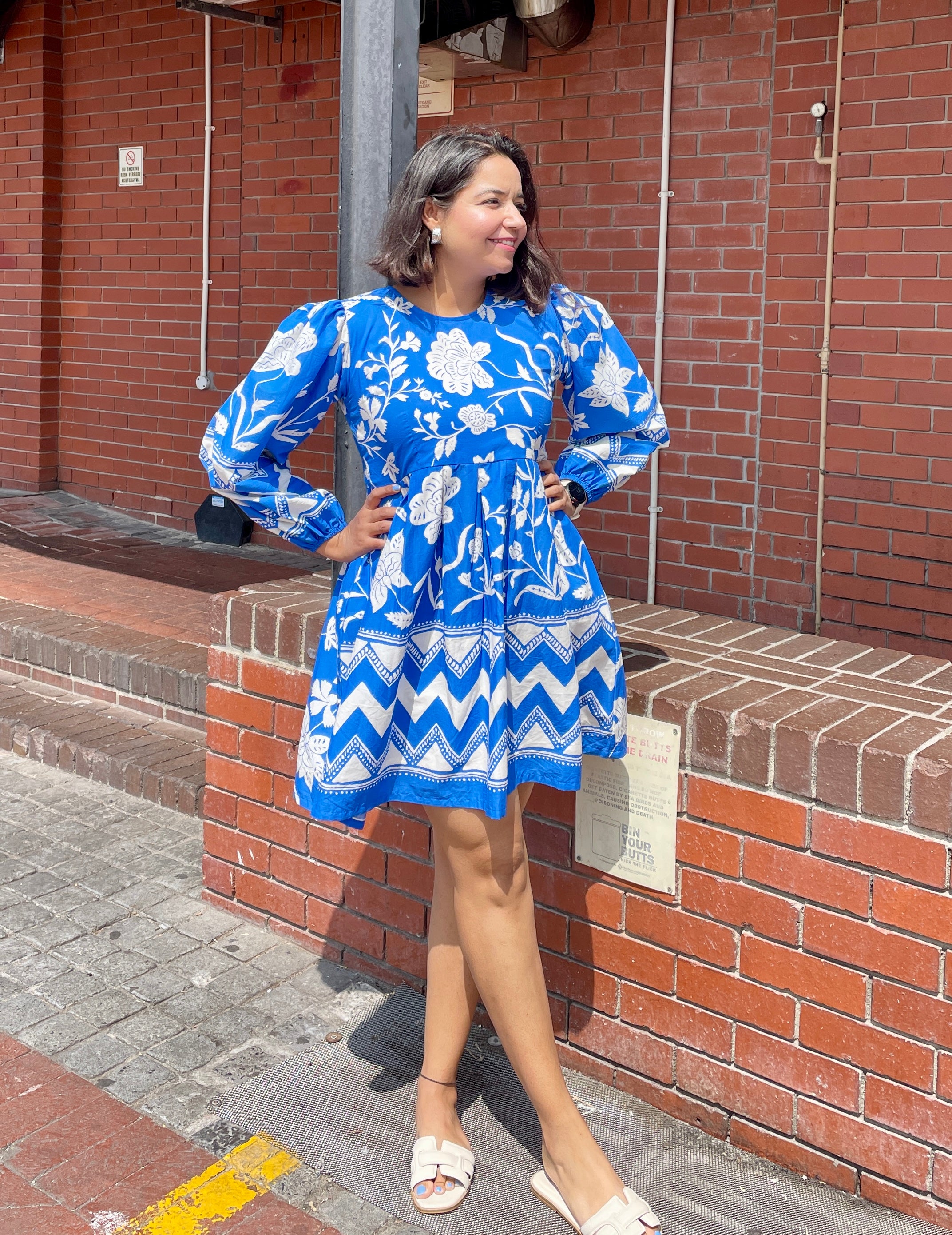 Blue Balloon Sleeves Skater Dress image 2