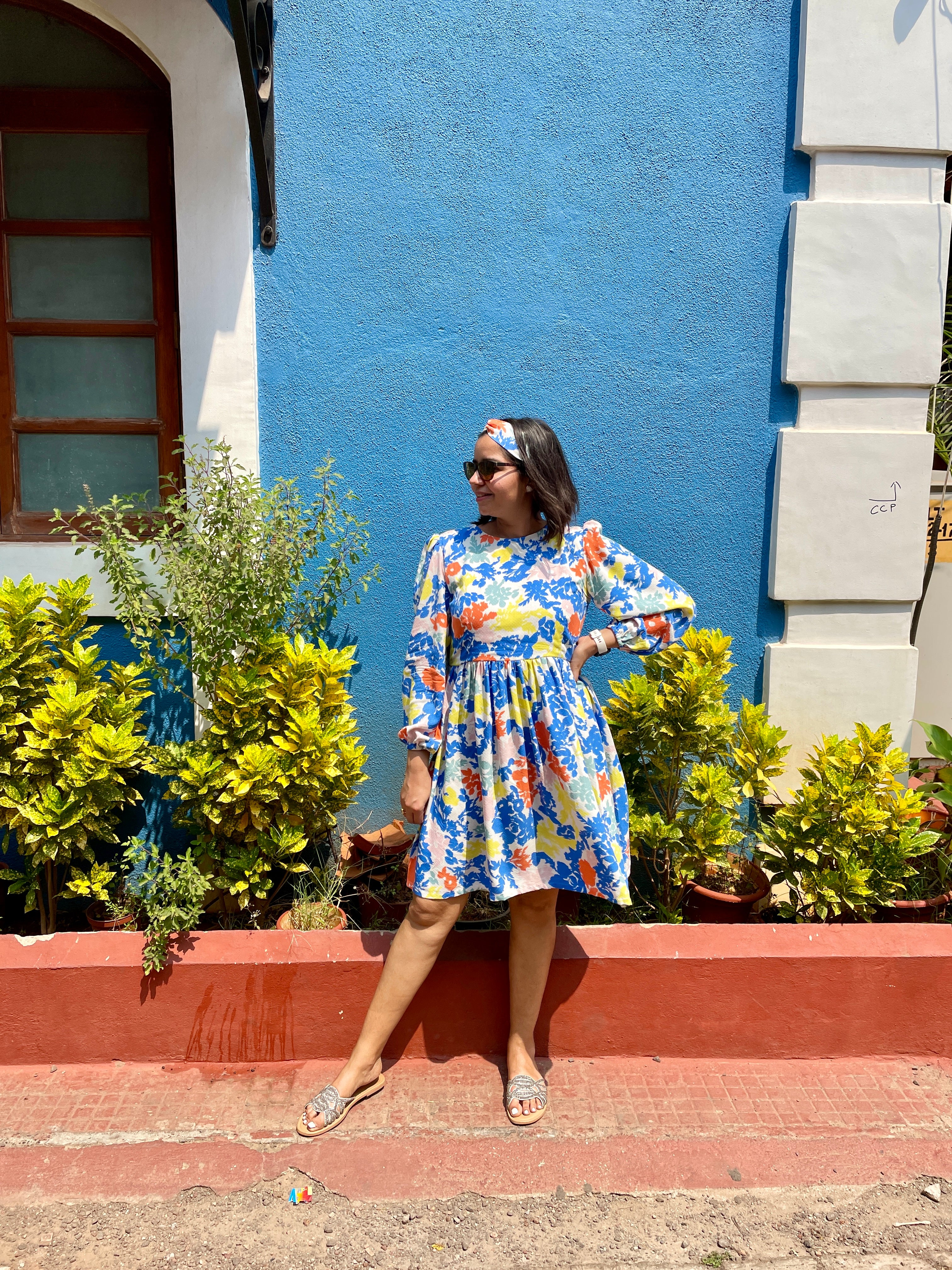 Multicolor Balloon Sleeves Skater Dress image 2