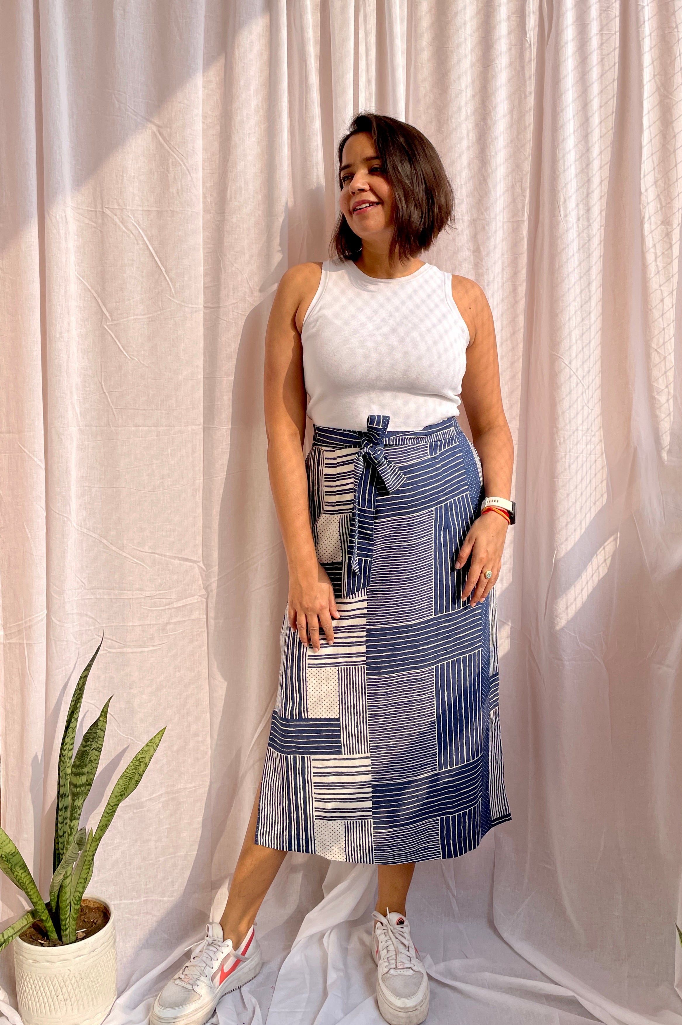 White Blue Skirt with Belt image 4