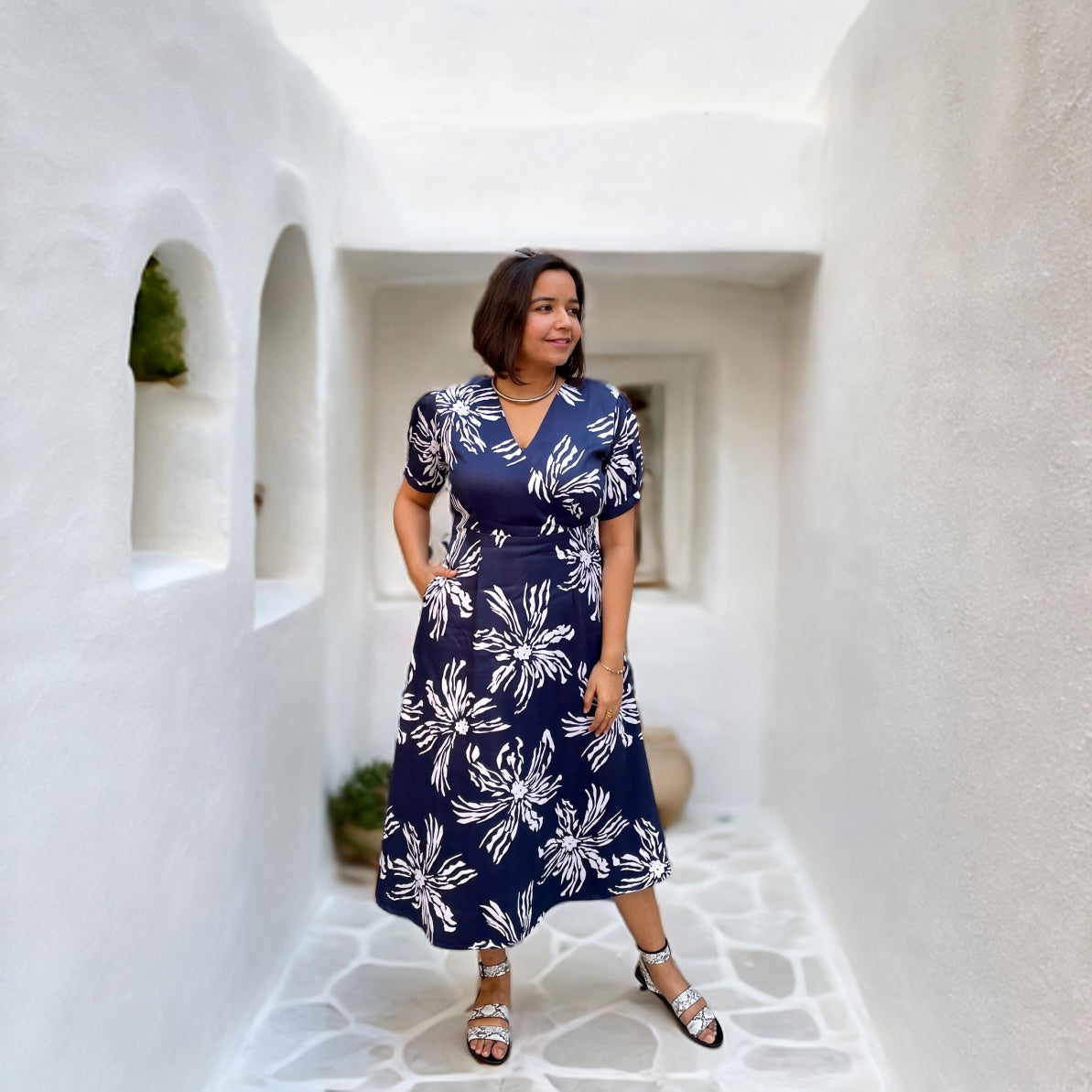 Navy Blue Floral Printed Midi Dress image 9