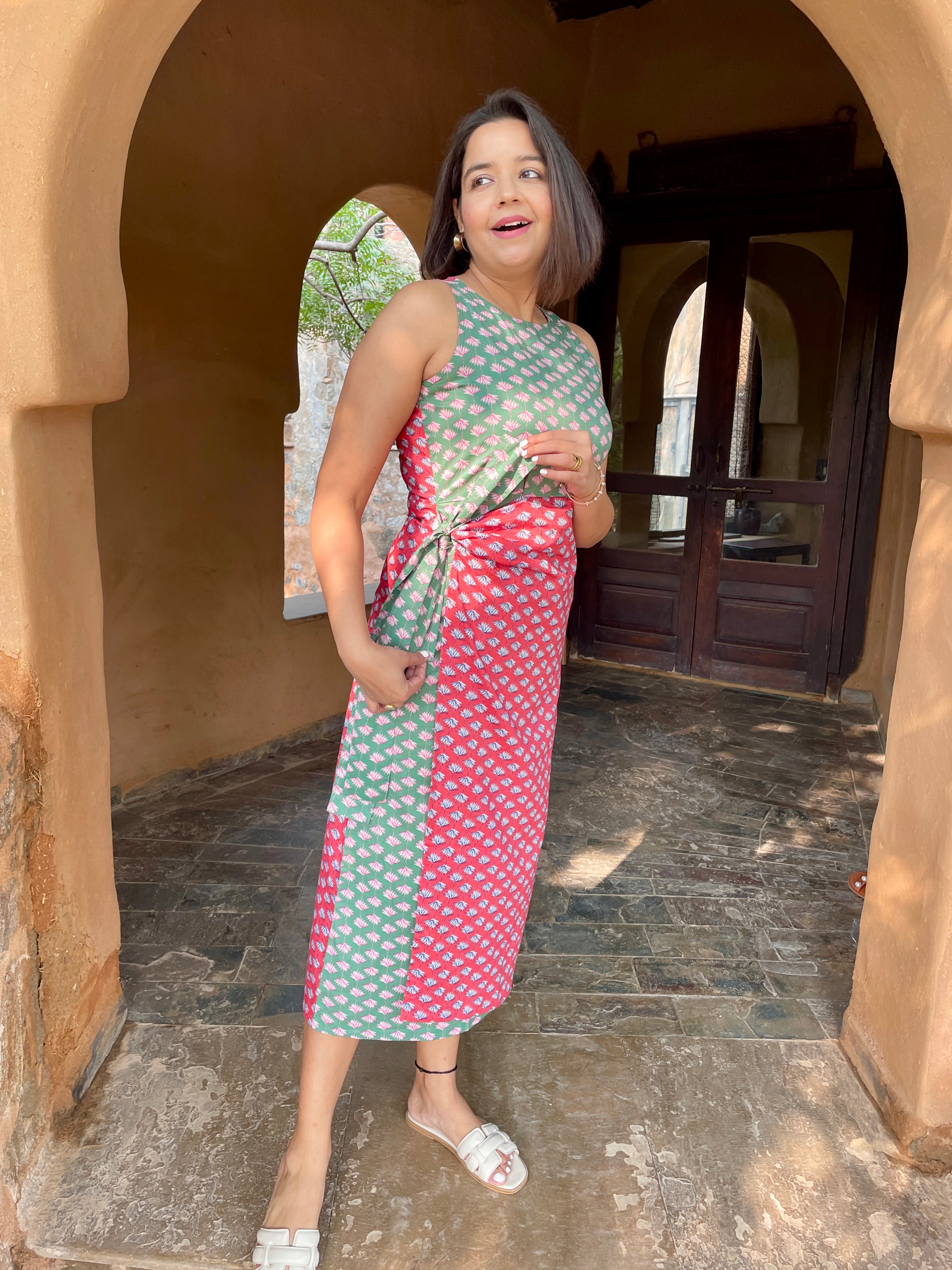 Red Green Wrap Dress image 3