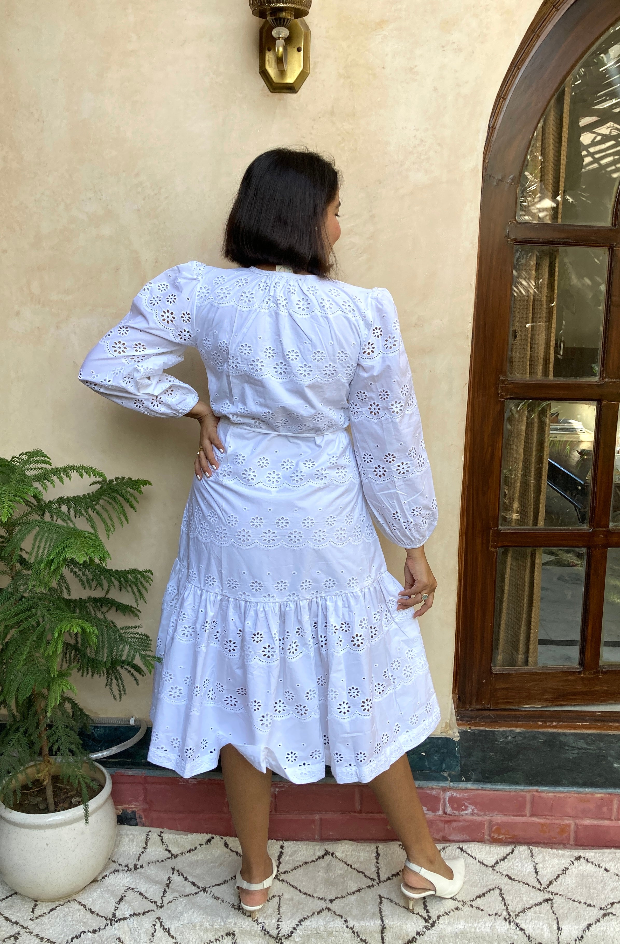 White Schiffli Midi Dress image 2