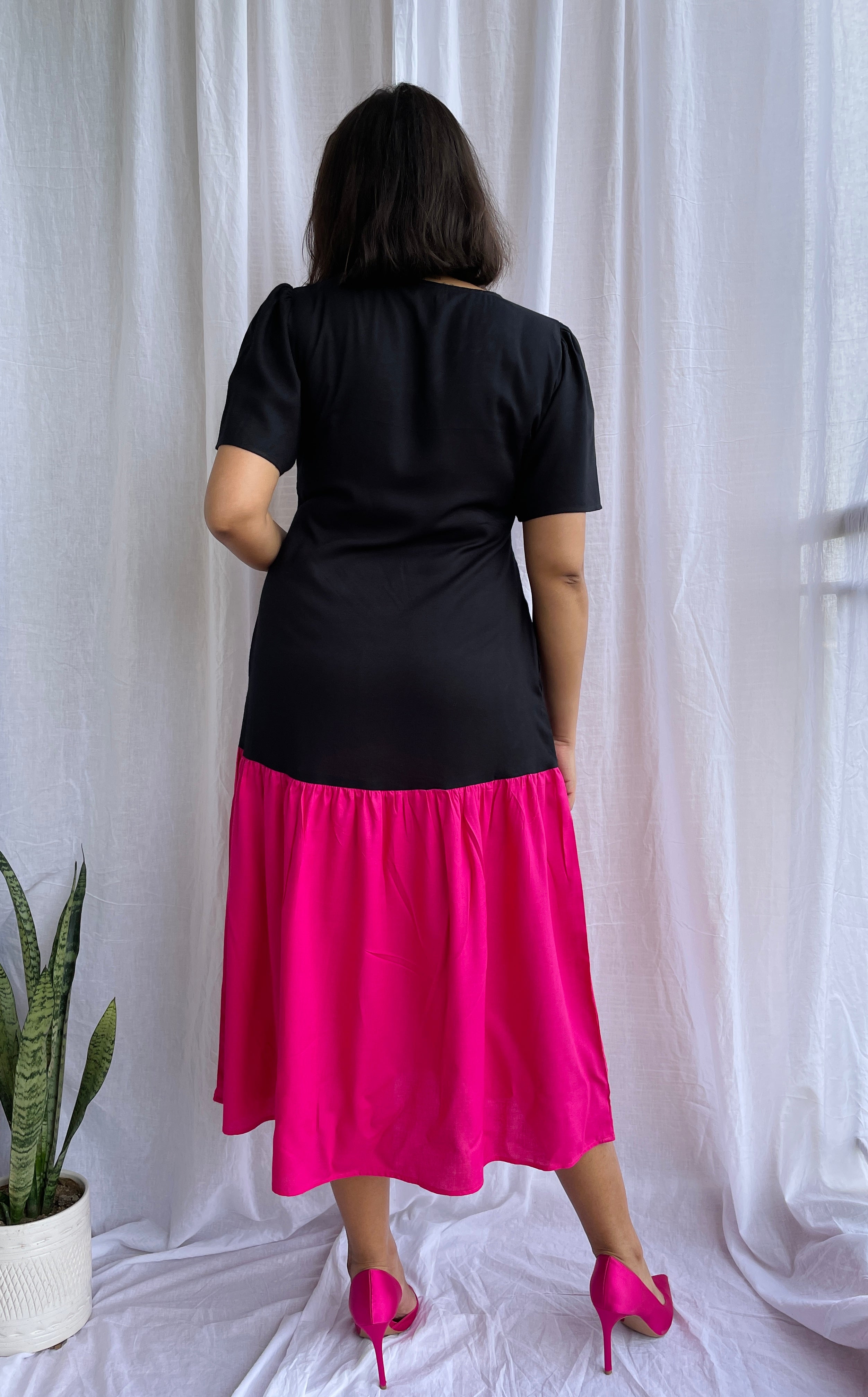 Black Magenta Frill Dress image 5