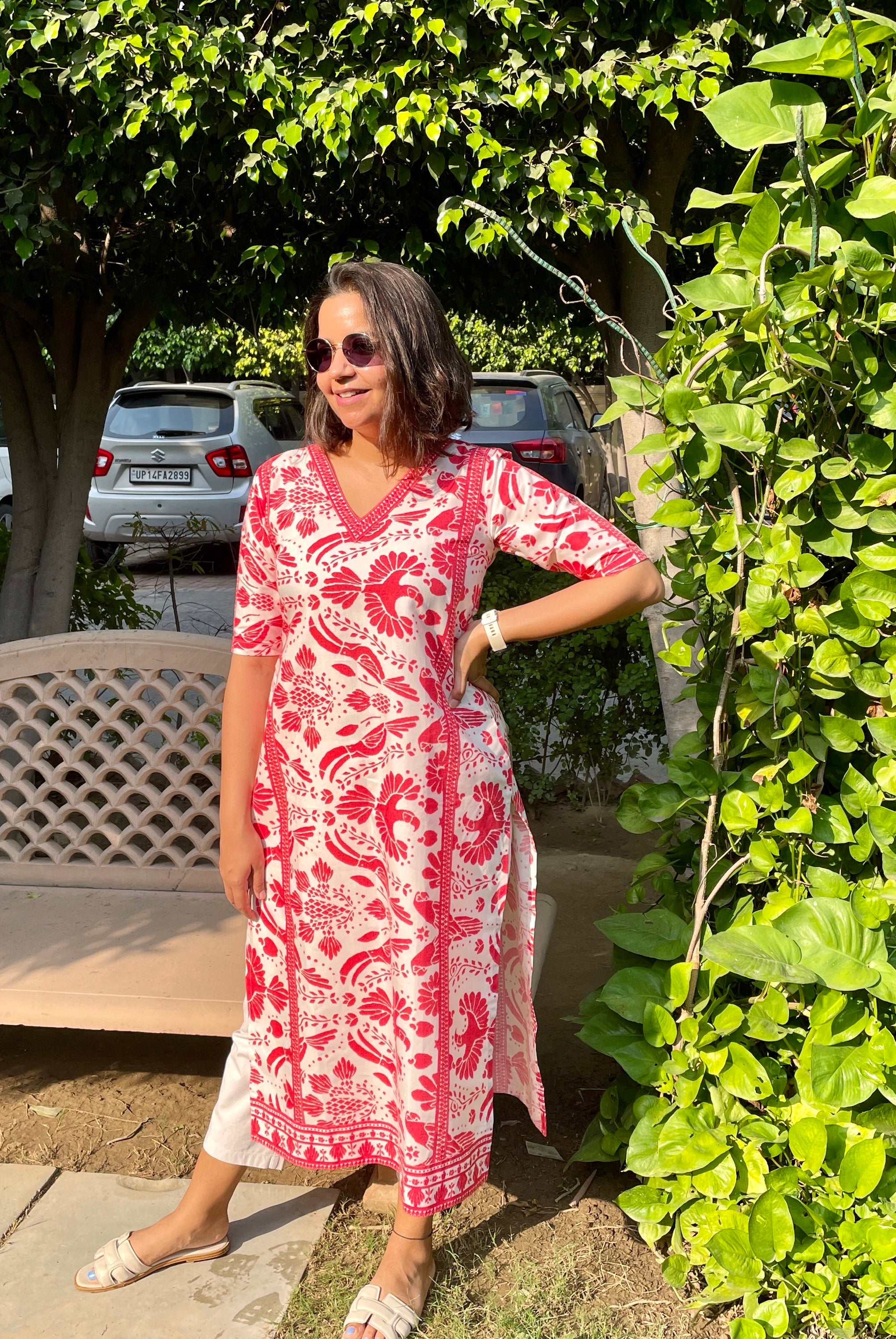 Red Bird Print Kurta image 0