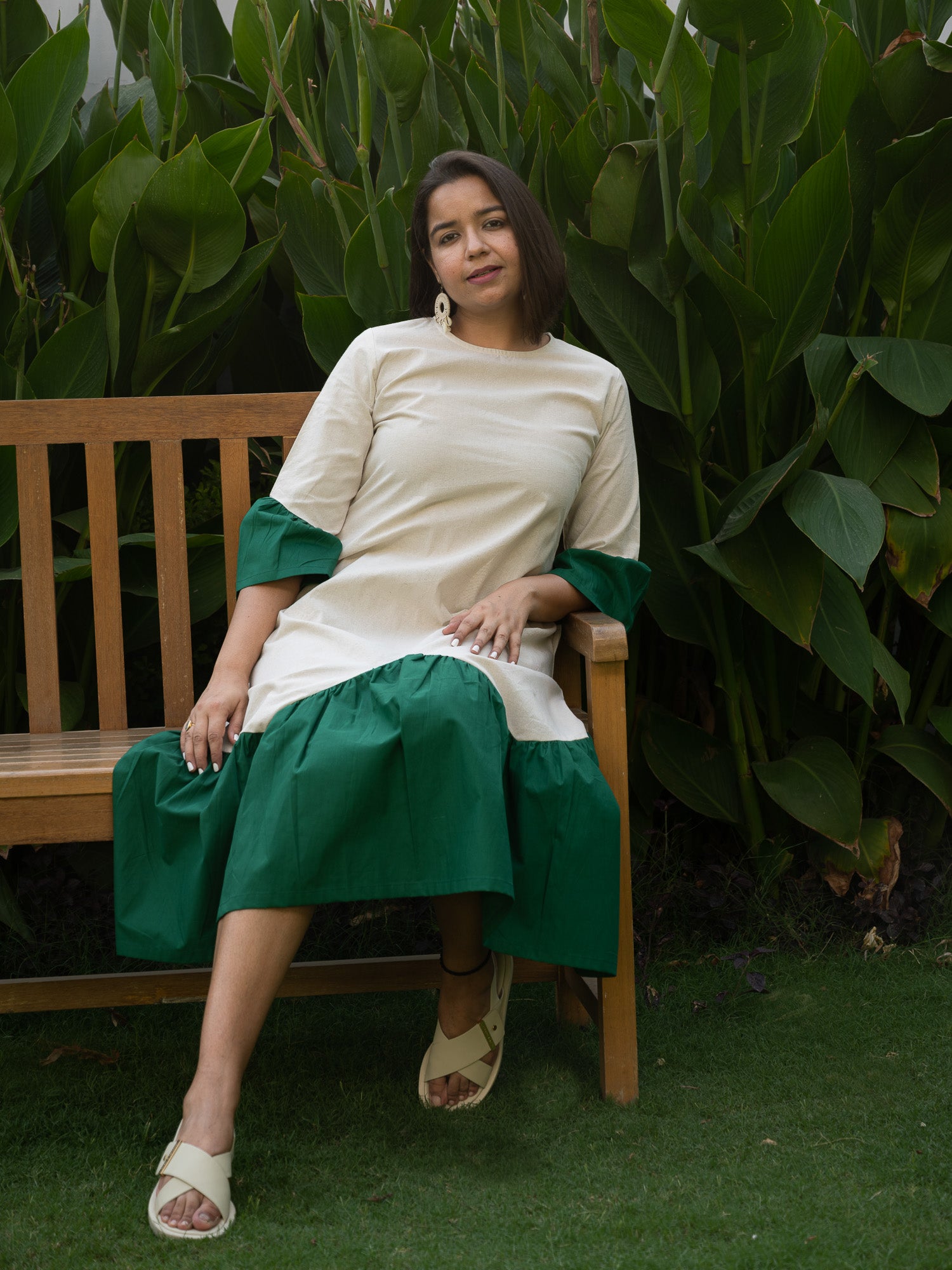 Beige Zigzag Midi Dress image 5