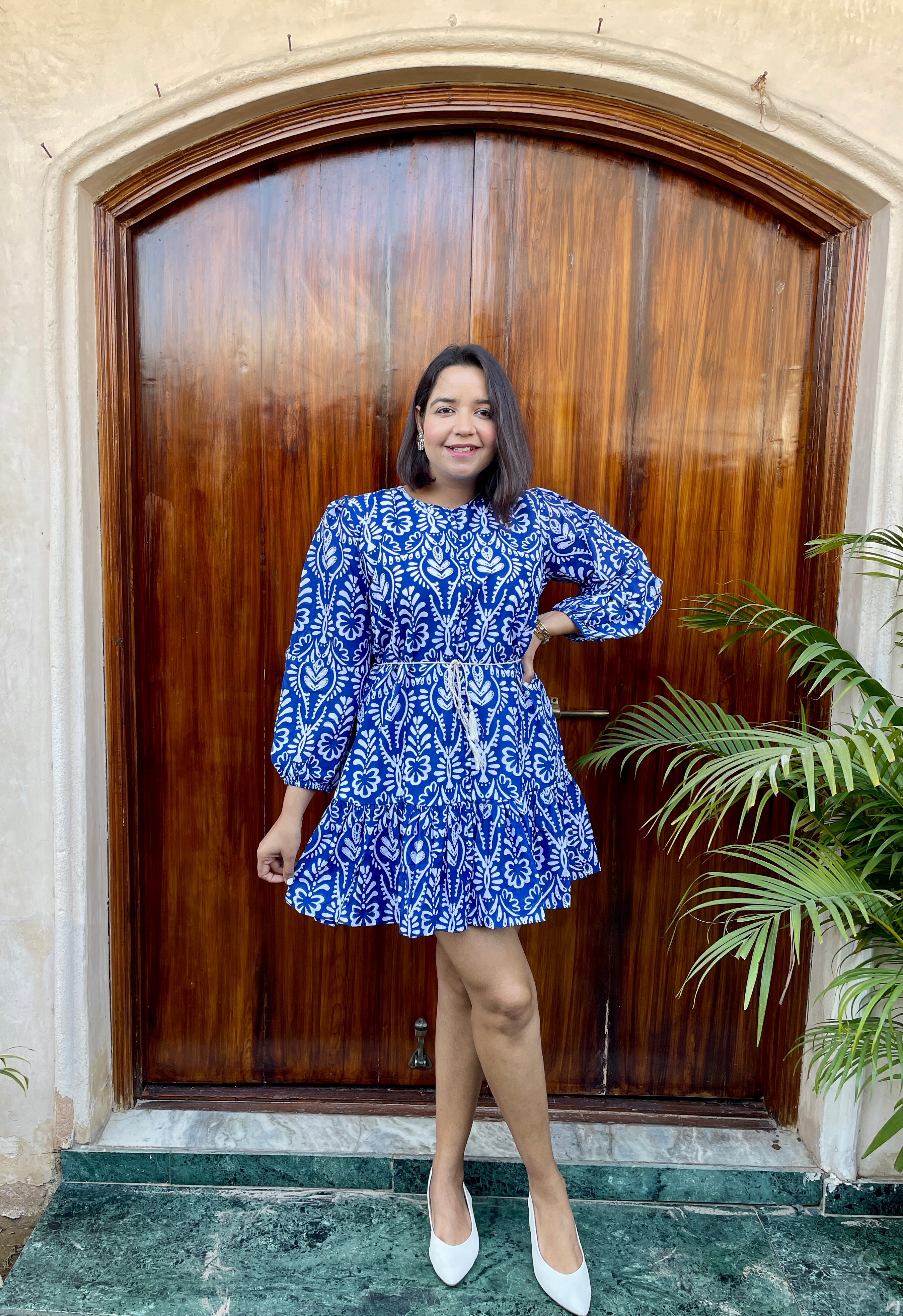 Blue and White Flounce Hem Mini Dress image 9