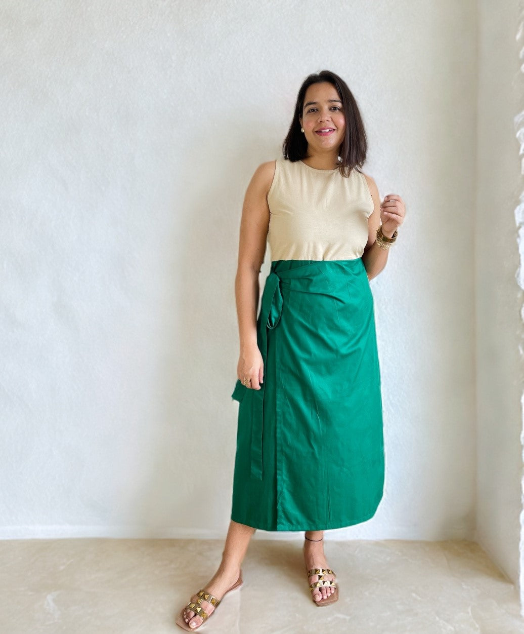 Beige Green Wrap Dress image 0