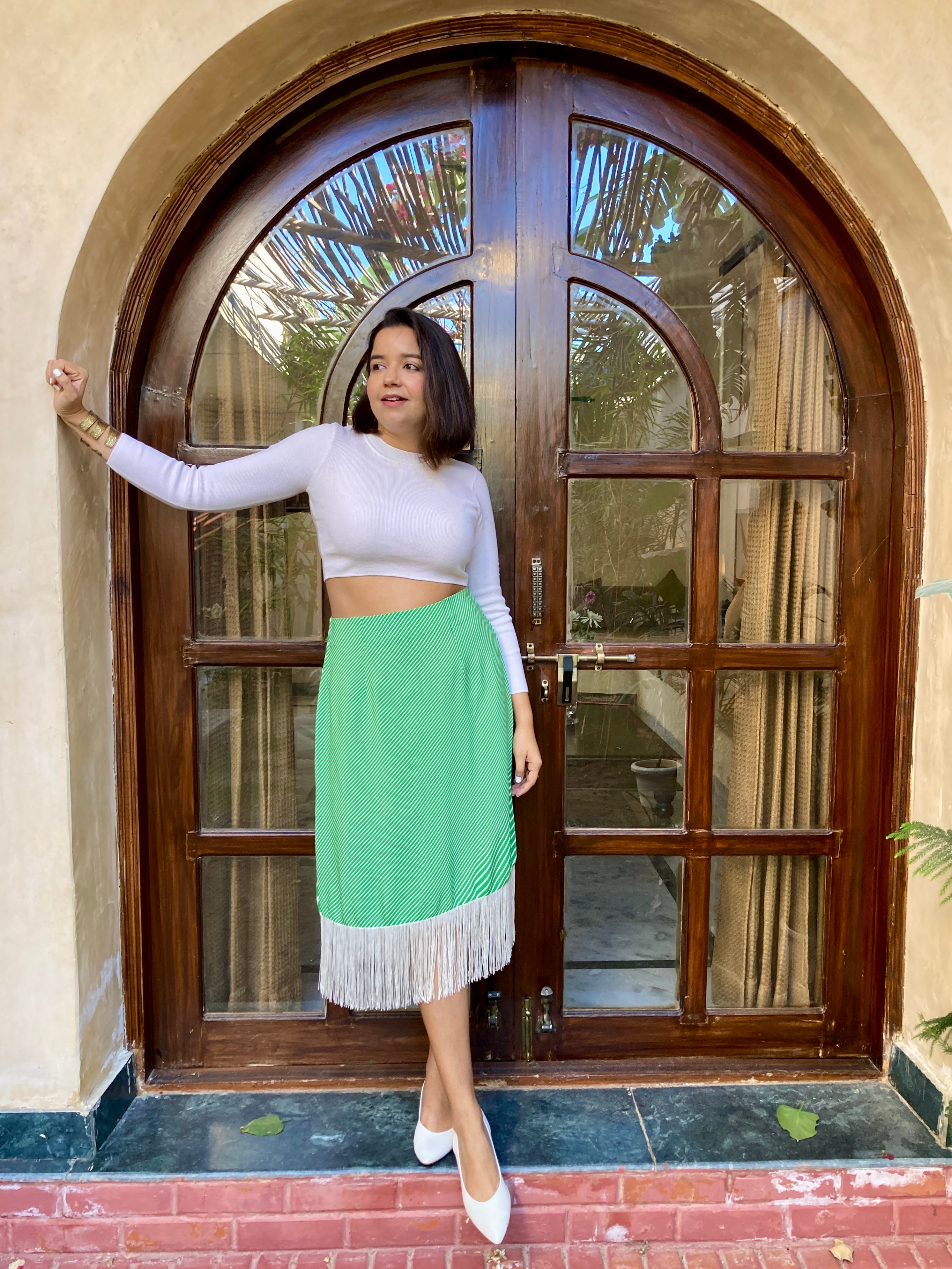 Green Leheriya Midi Skirt image 8