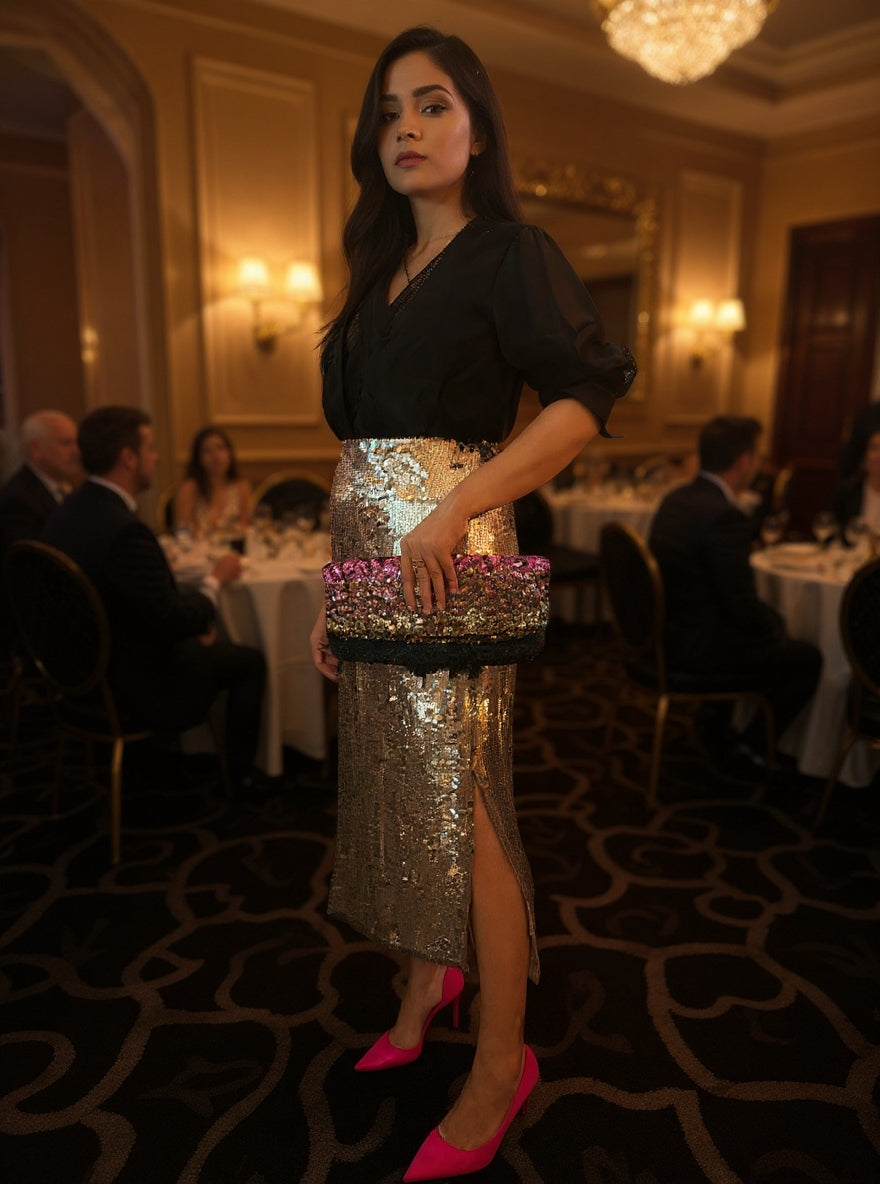 Champagne Sequin Long Skirt