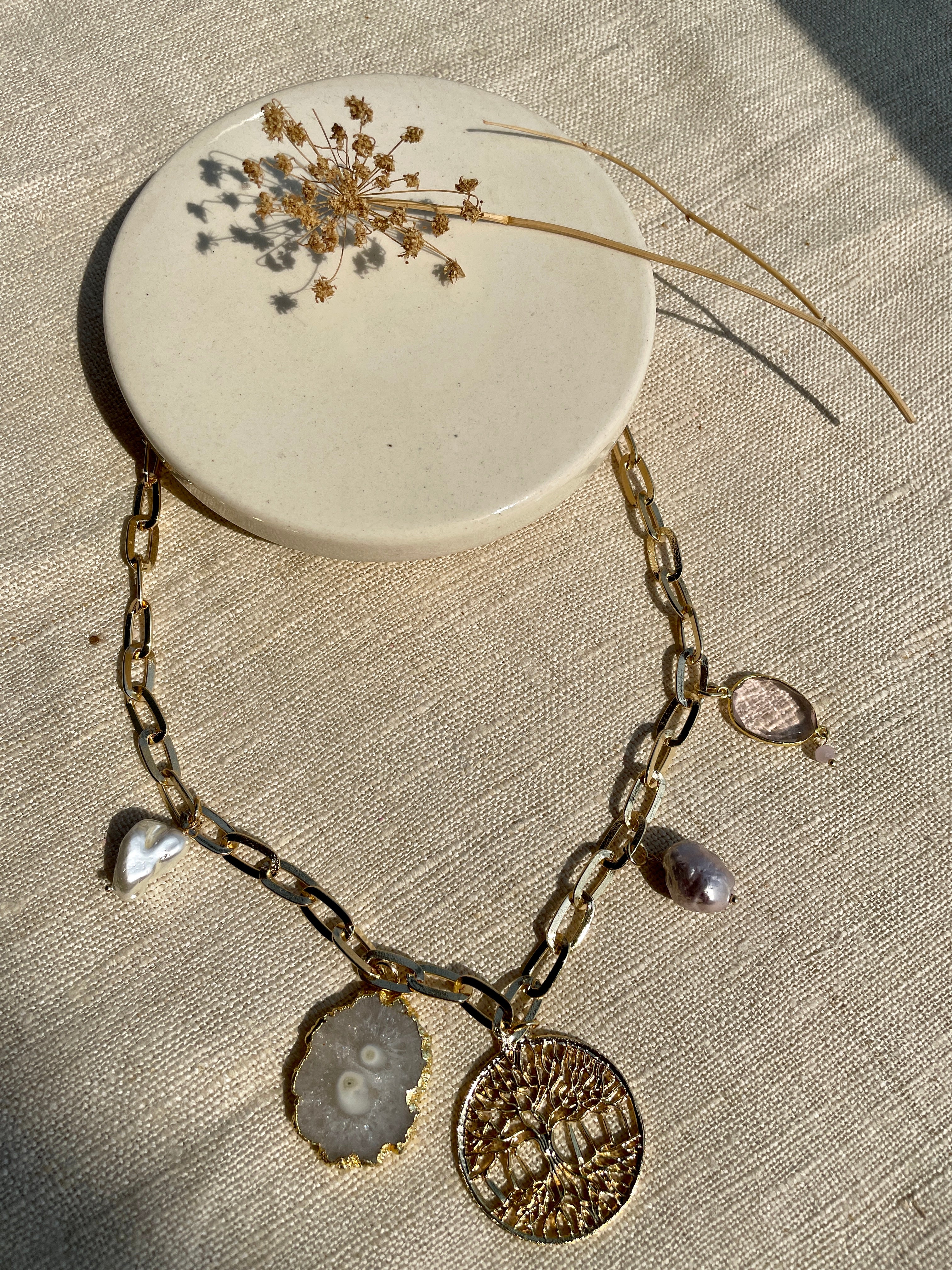 Semi Precious Agate Stones Charm Necklace image 0