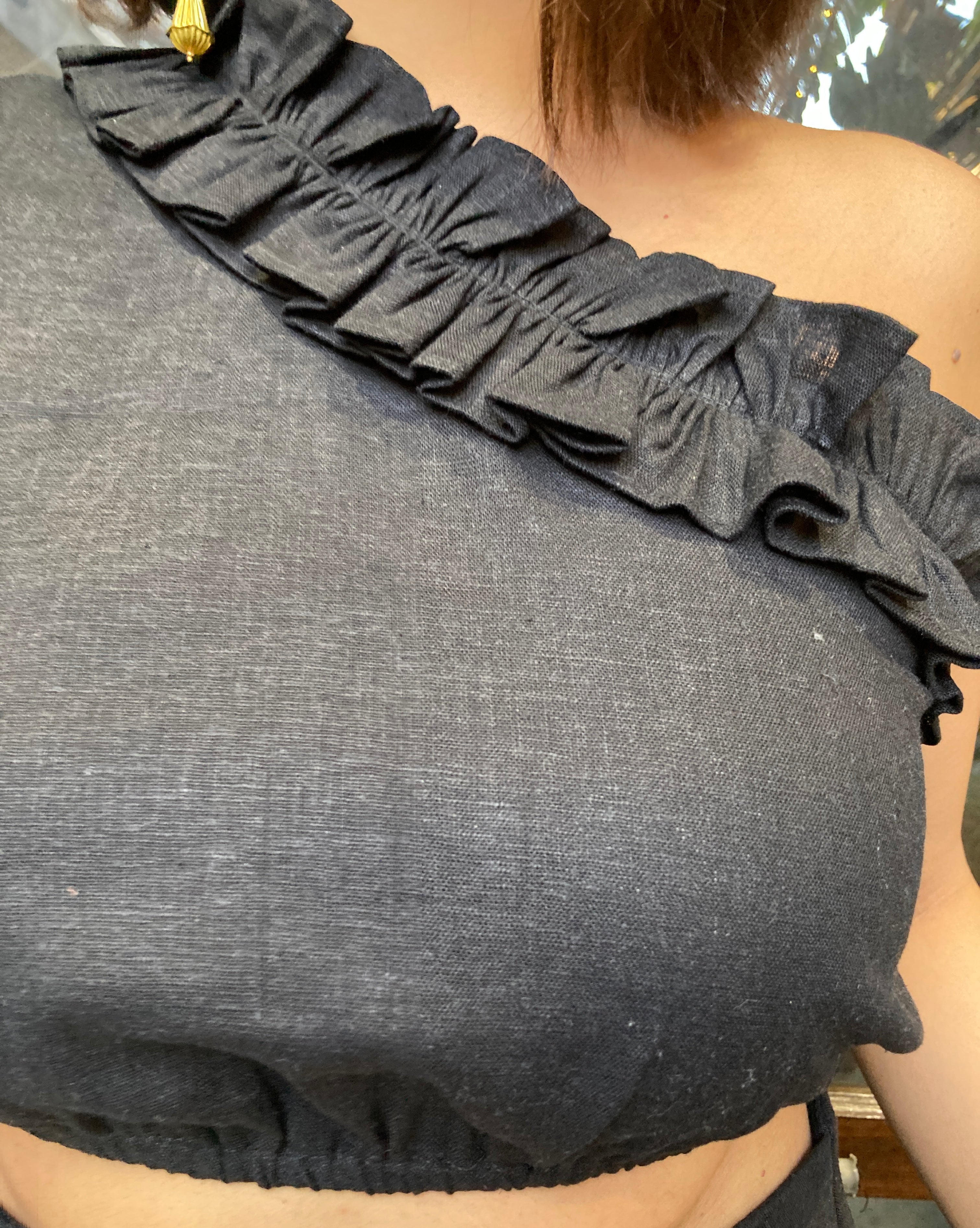 Linen Black One Shoulder Top image 2