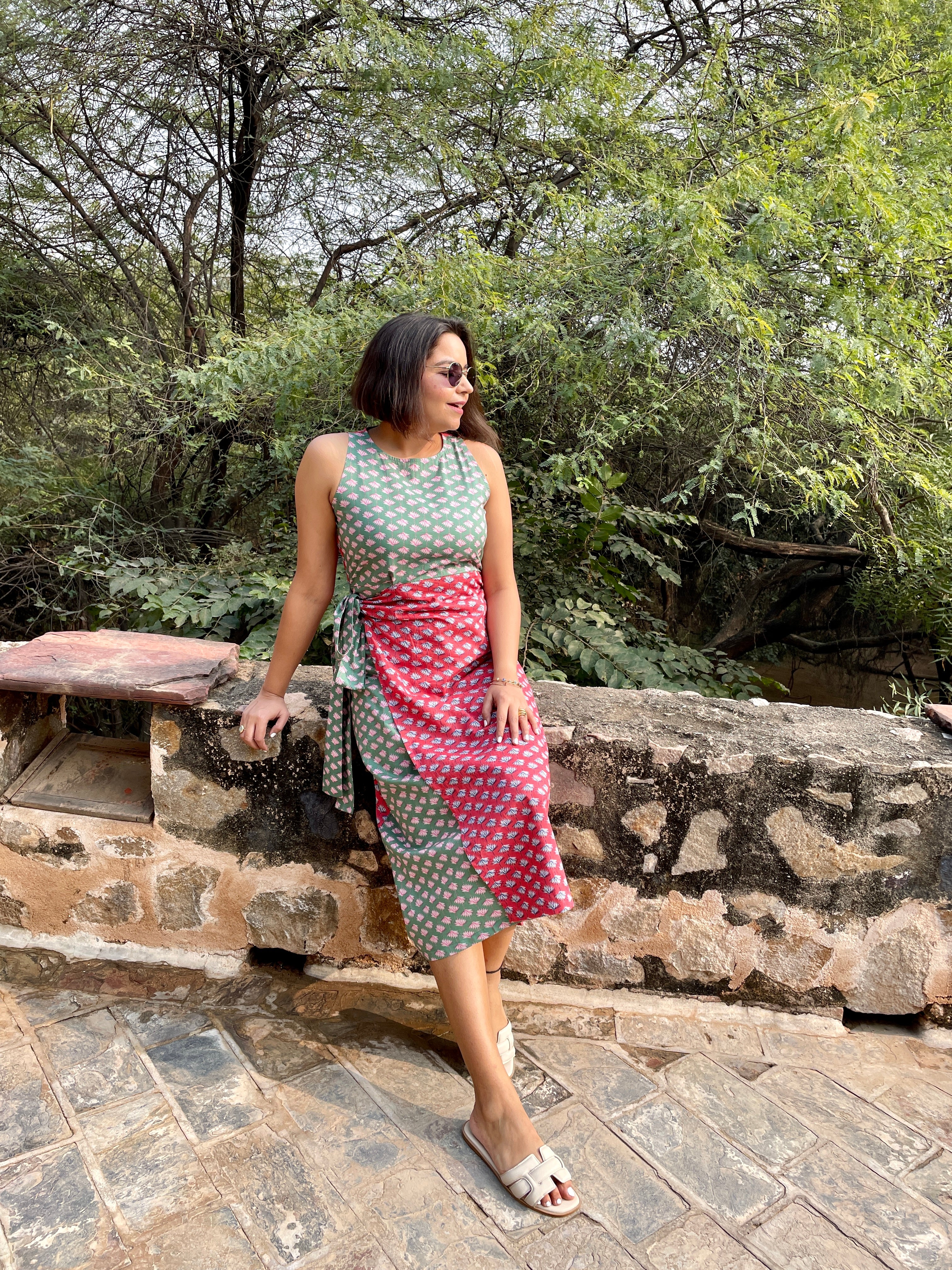 Red Green Wrap Dress image 6