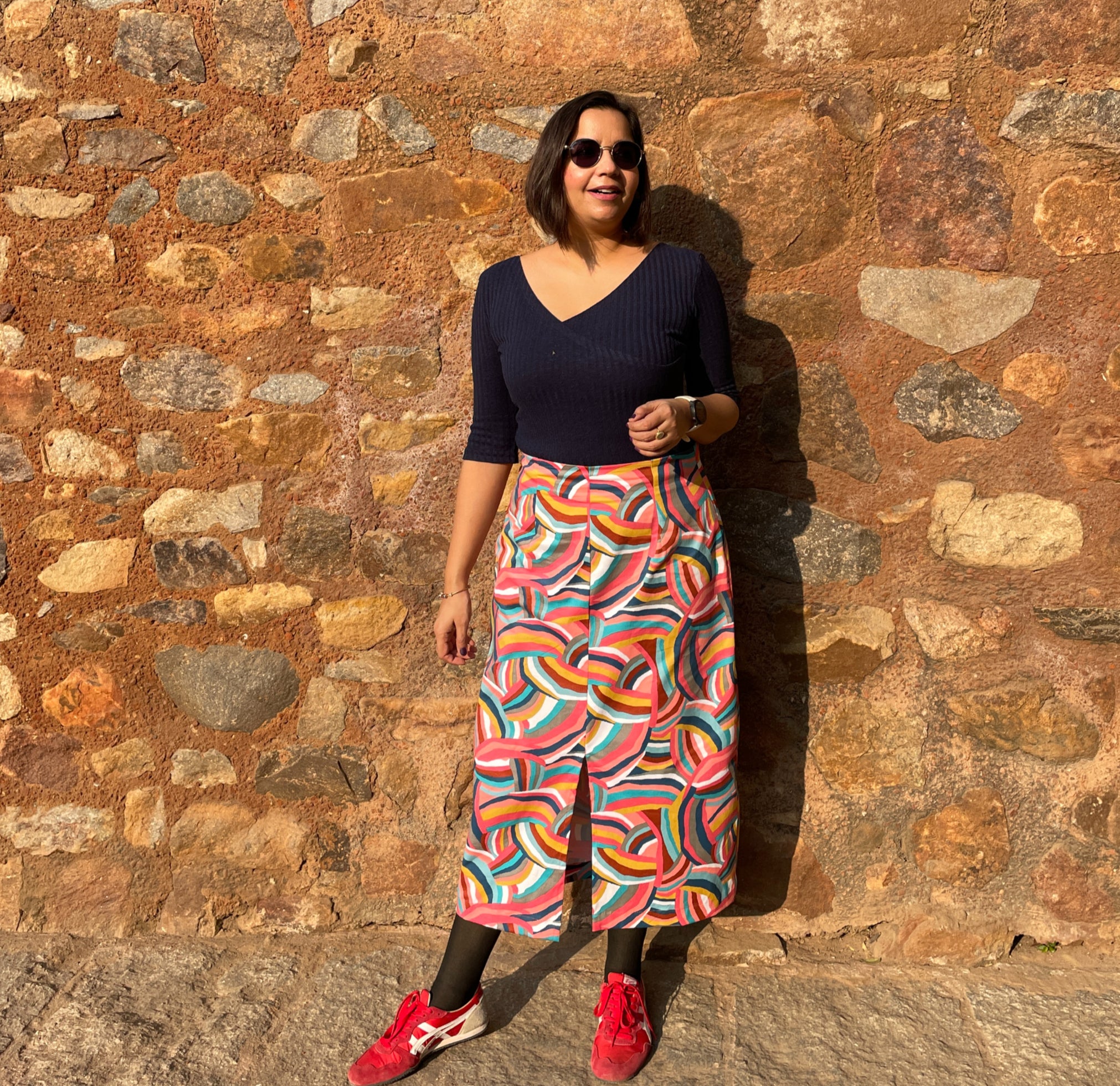 Rainbow Front Slit Midi Skirt image 4