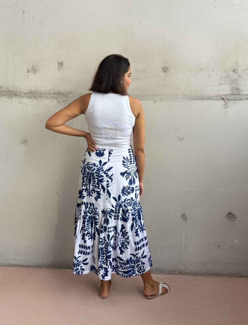 Indigo Garden Cotton Frill Midi Skirt image 1