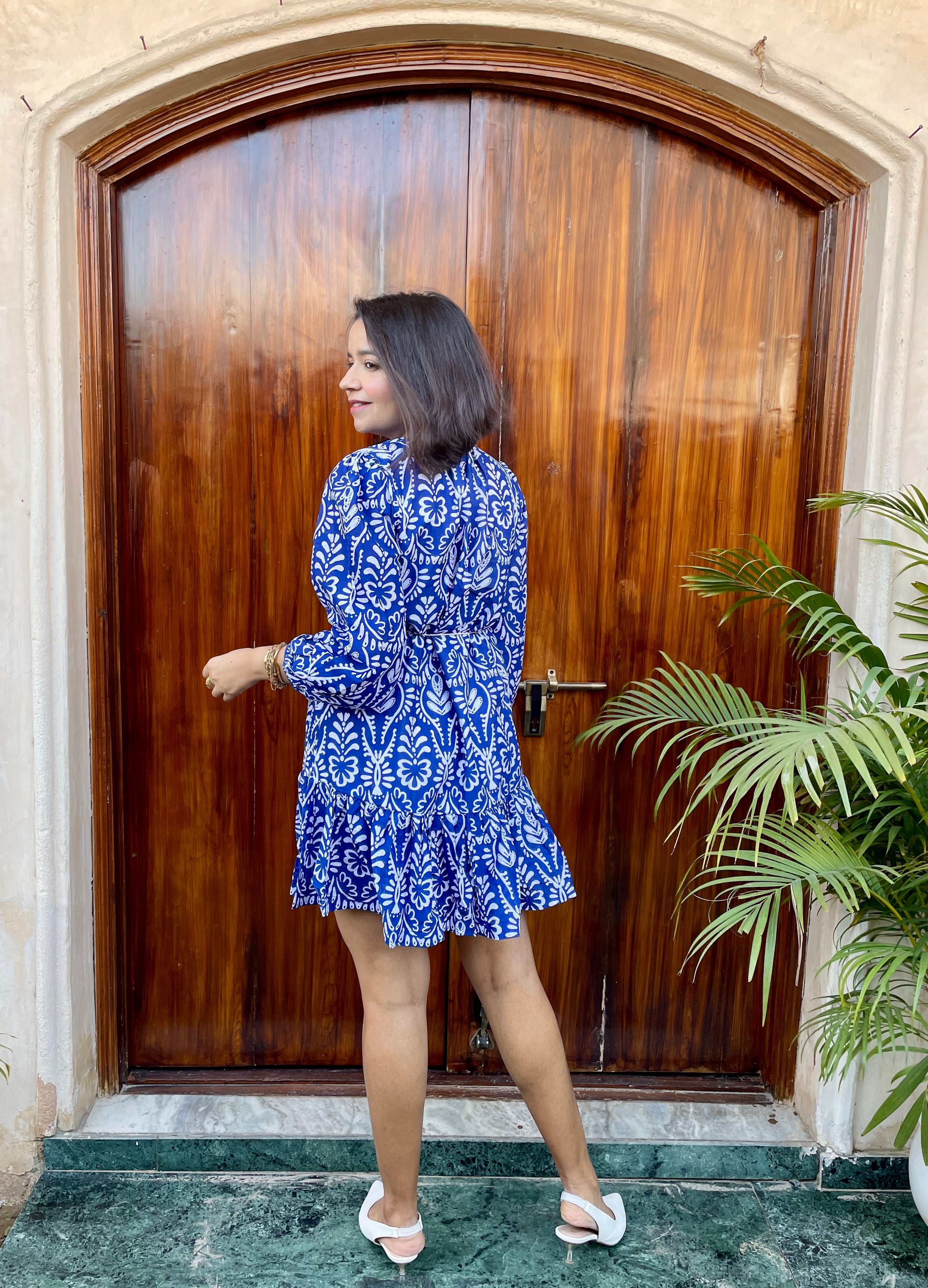 Blue and White Flounce Hem Mini Dress image 7