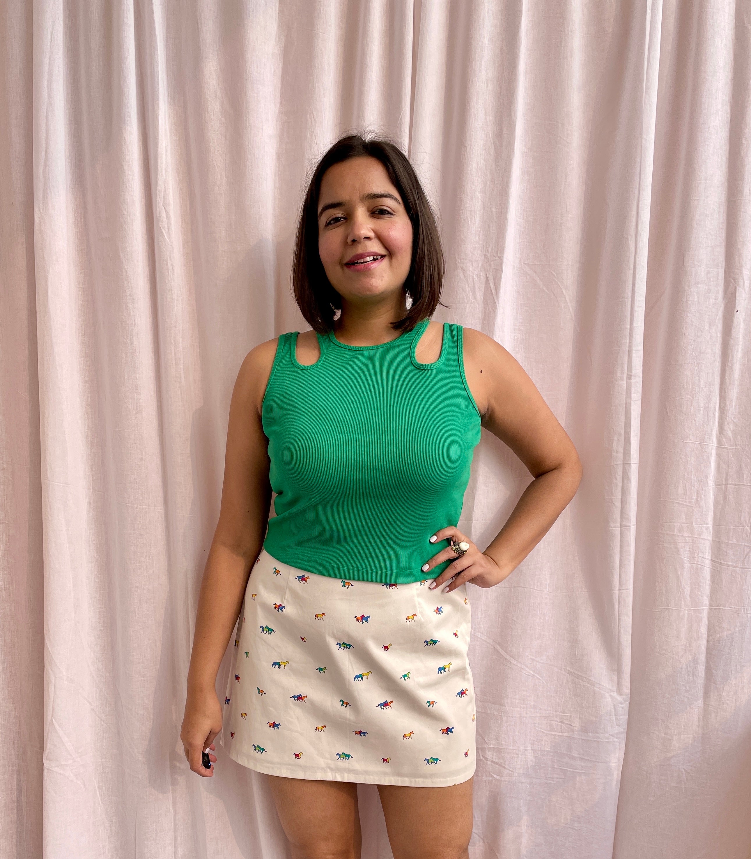 Cream Horse Print Short Skirt image 0