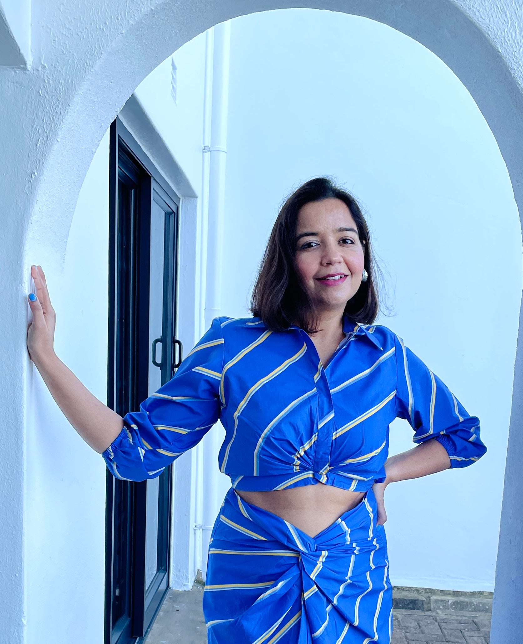 Blue Stripe Knot Top image 0