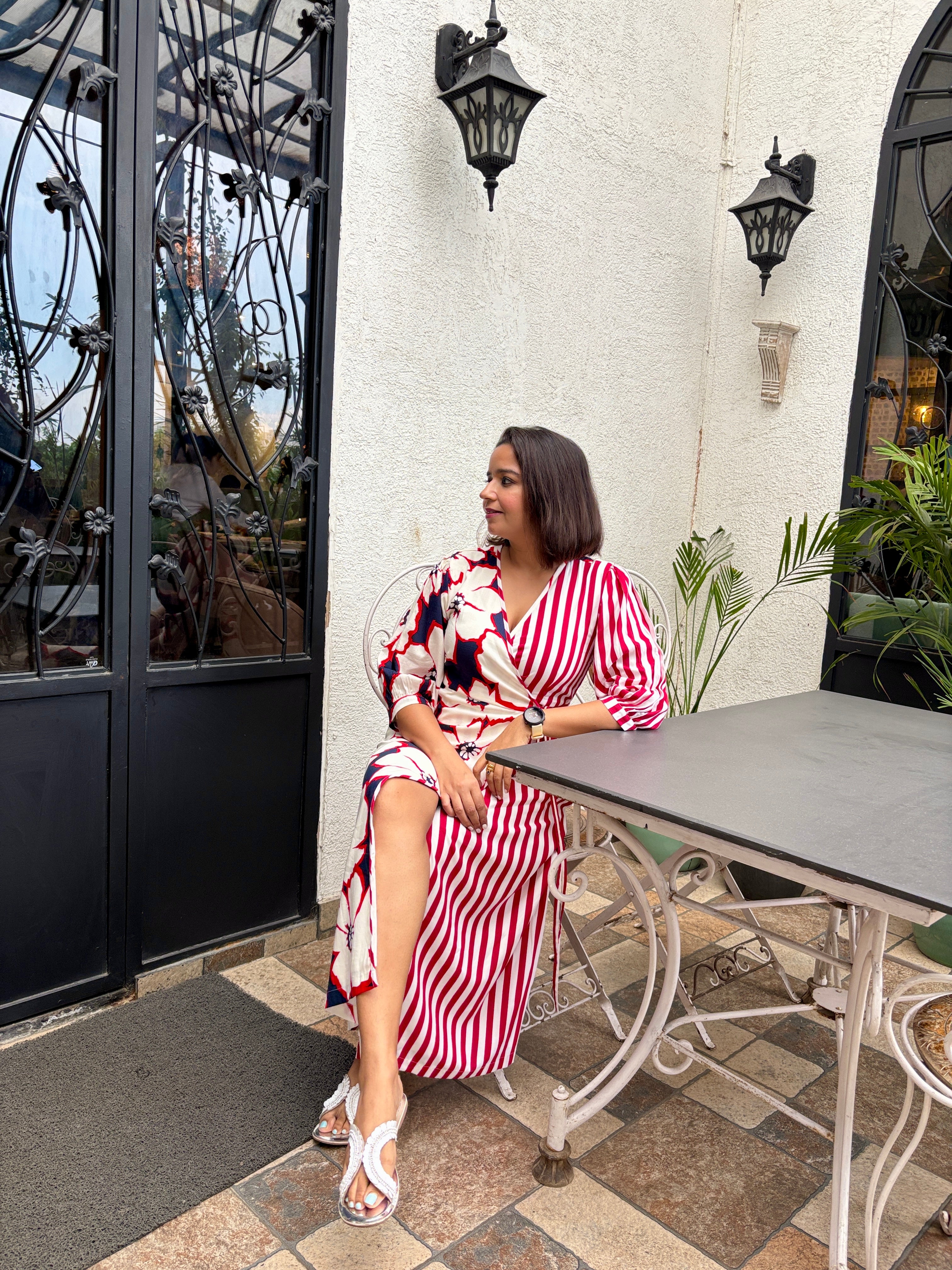 Floral Stripe Wrap Dress with Pockets image 5