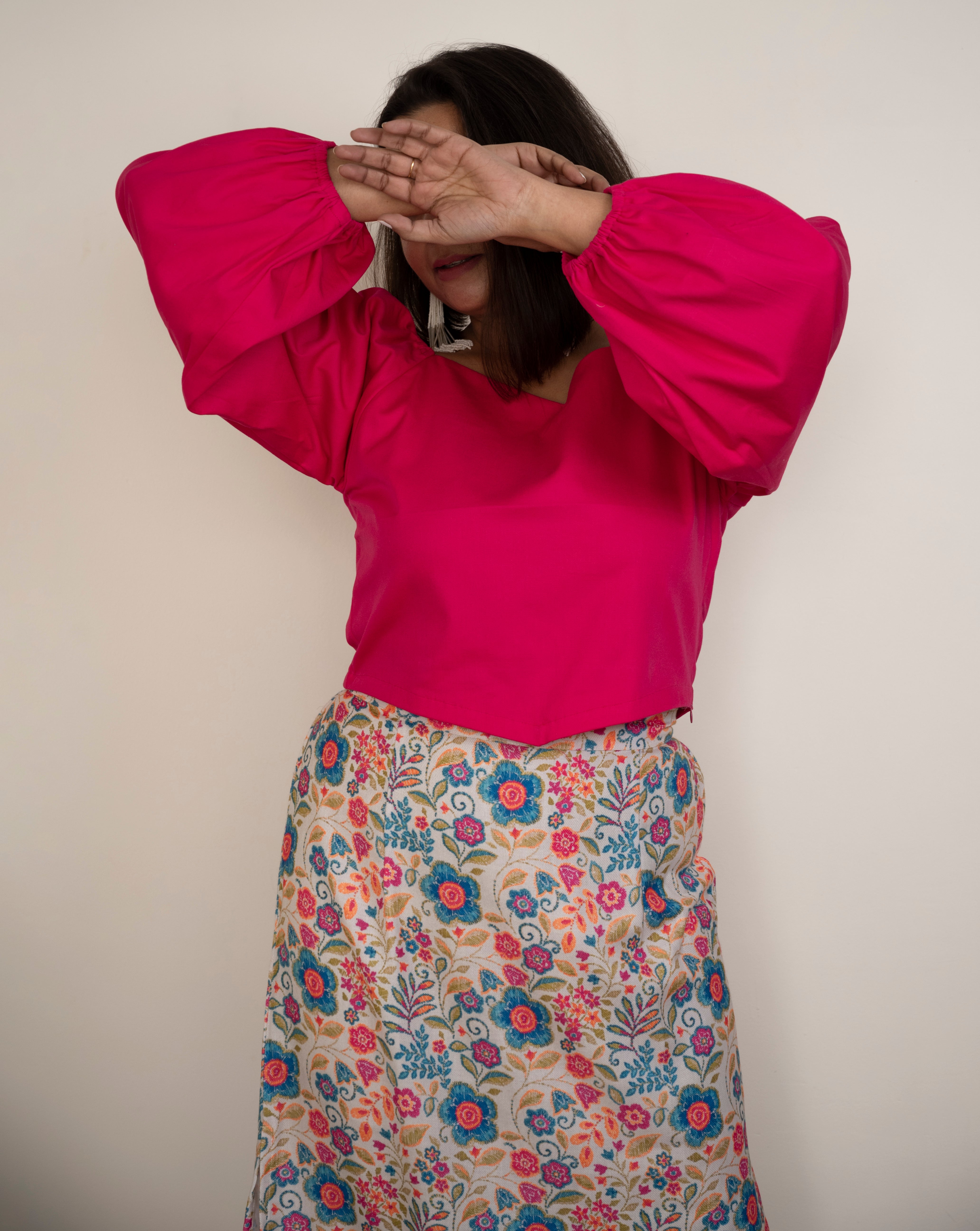 Magenta Balloon Sleeves Top image 2