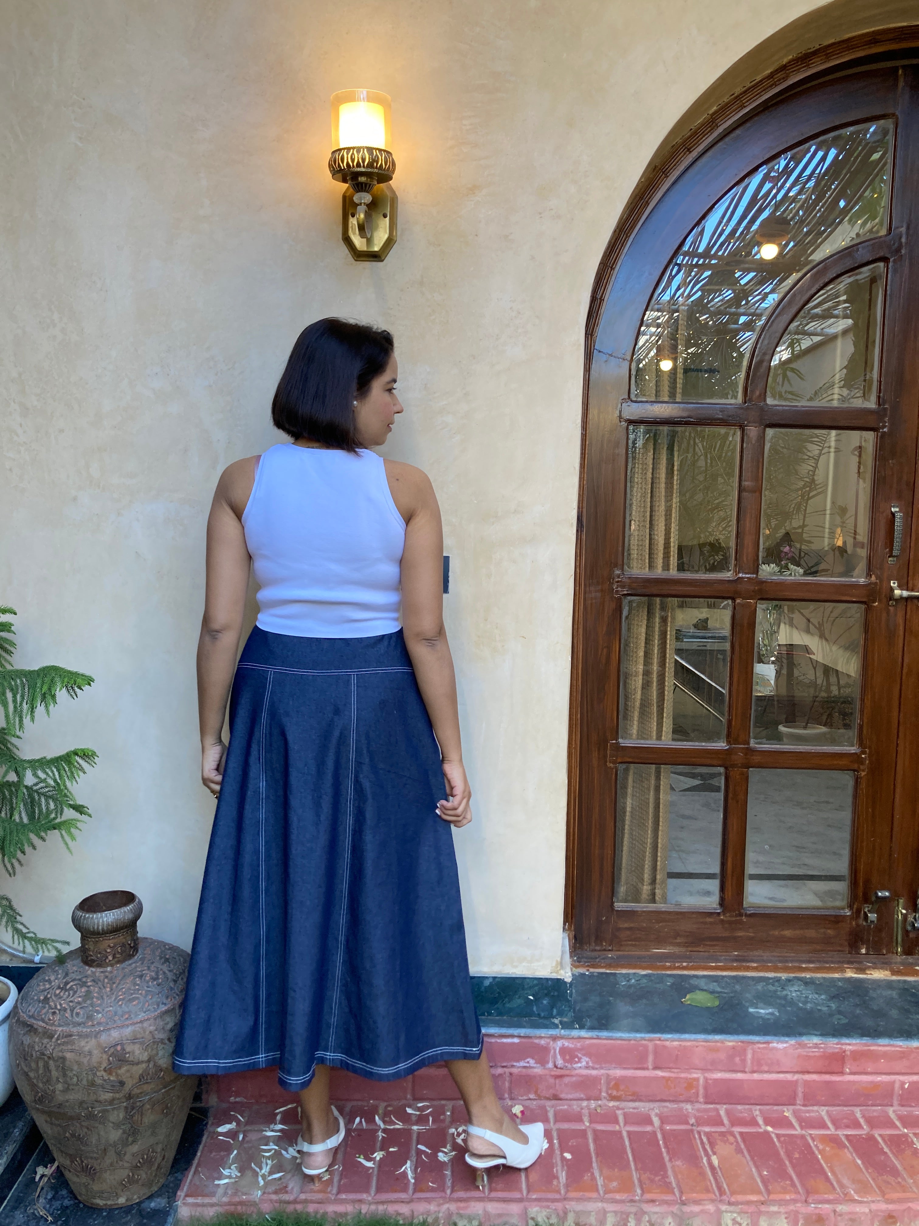 Navy Blue Denim Midi Skirt image 2