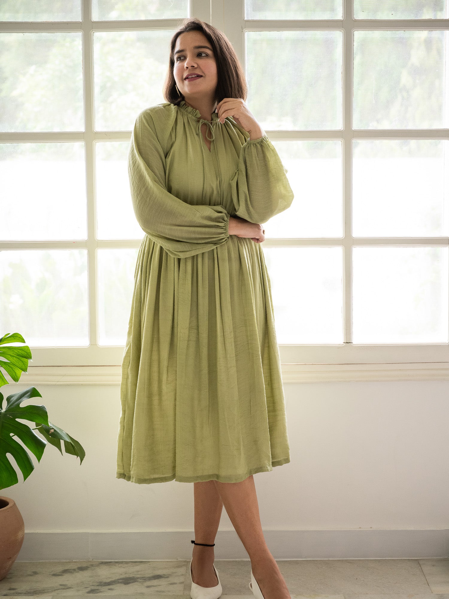 Olive Green Midi Dress image 5