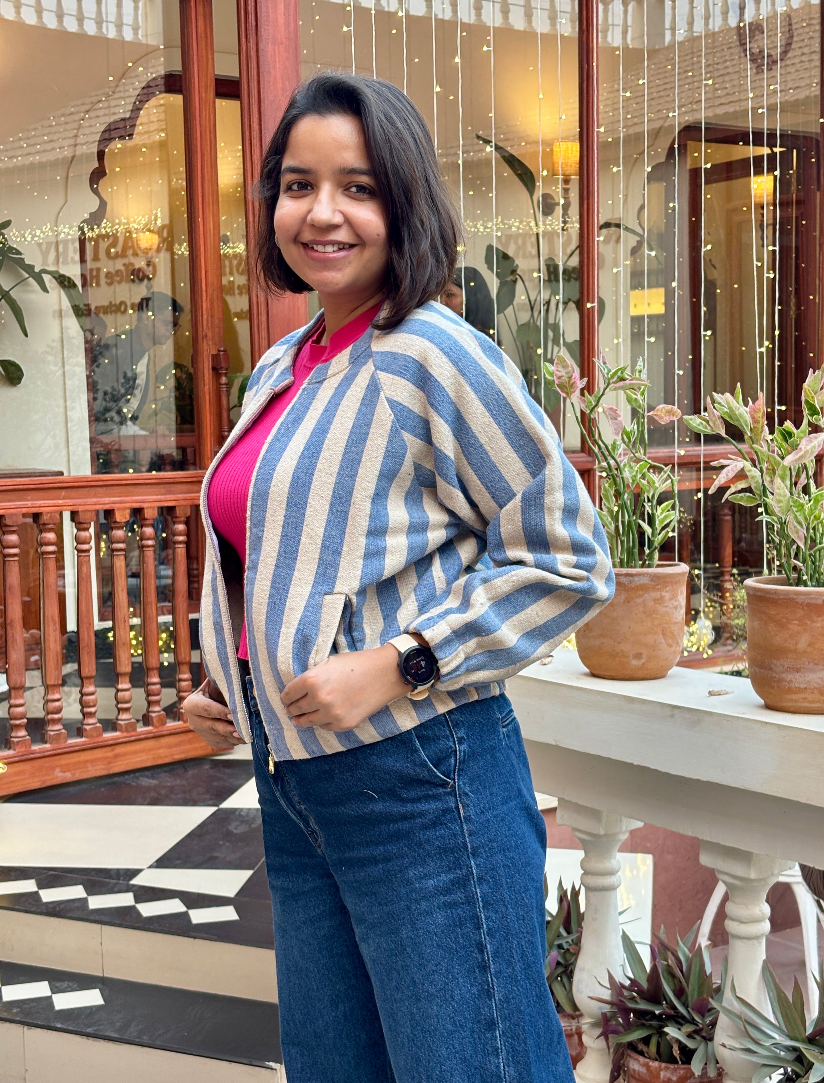 The Bloom Stripe Bomber Jacket