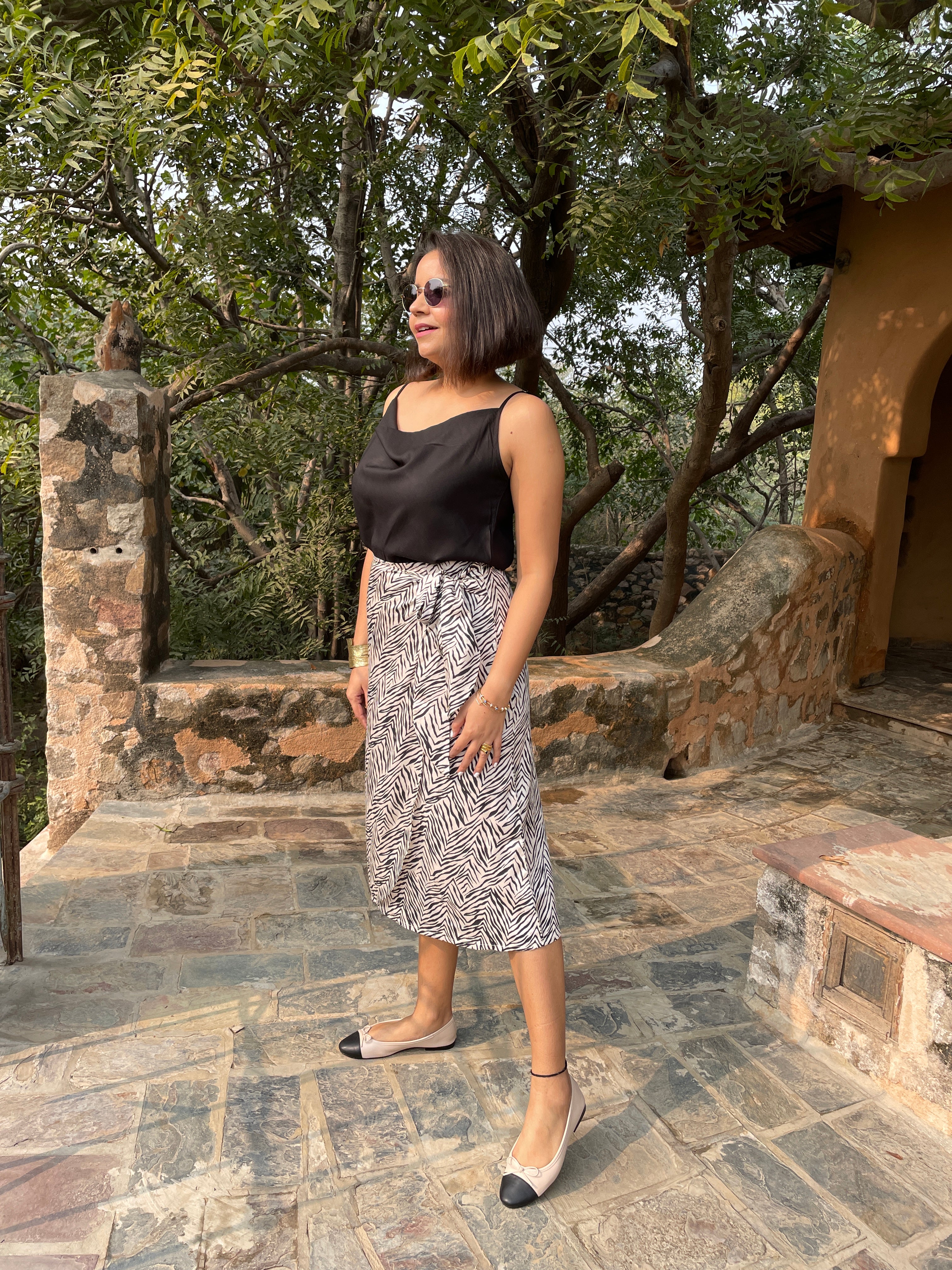 Beige Black Printed Midi Skirt image 6