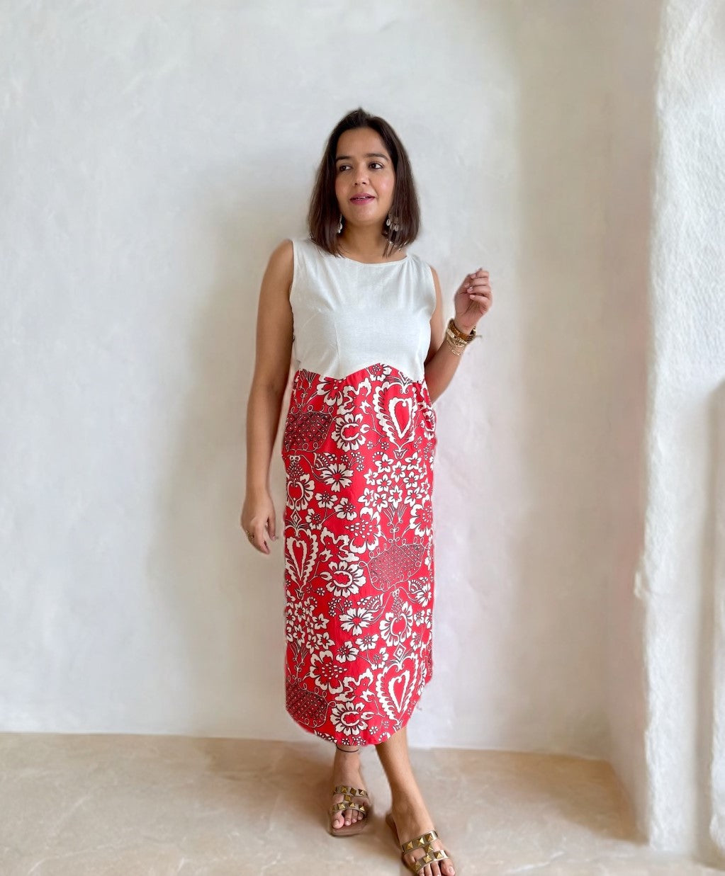 Beige Red Zigzag Dress image 0