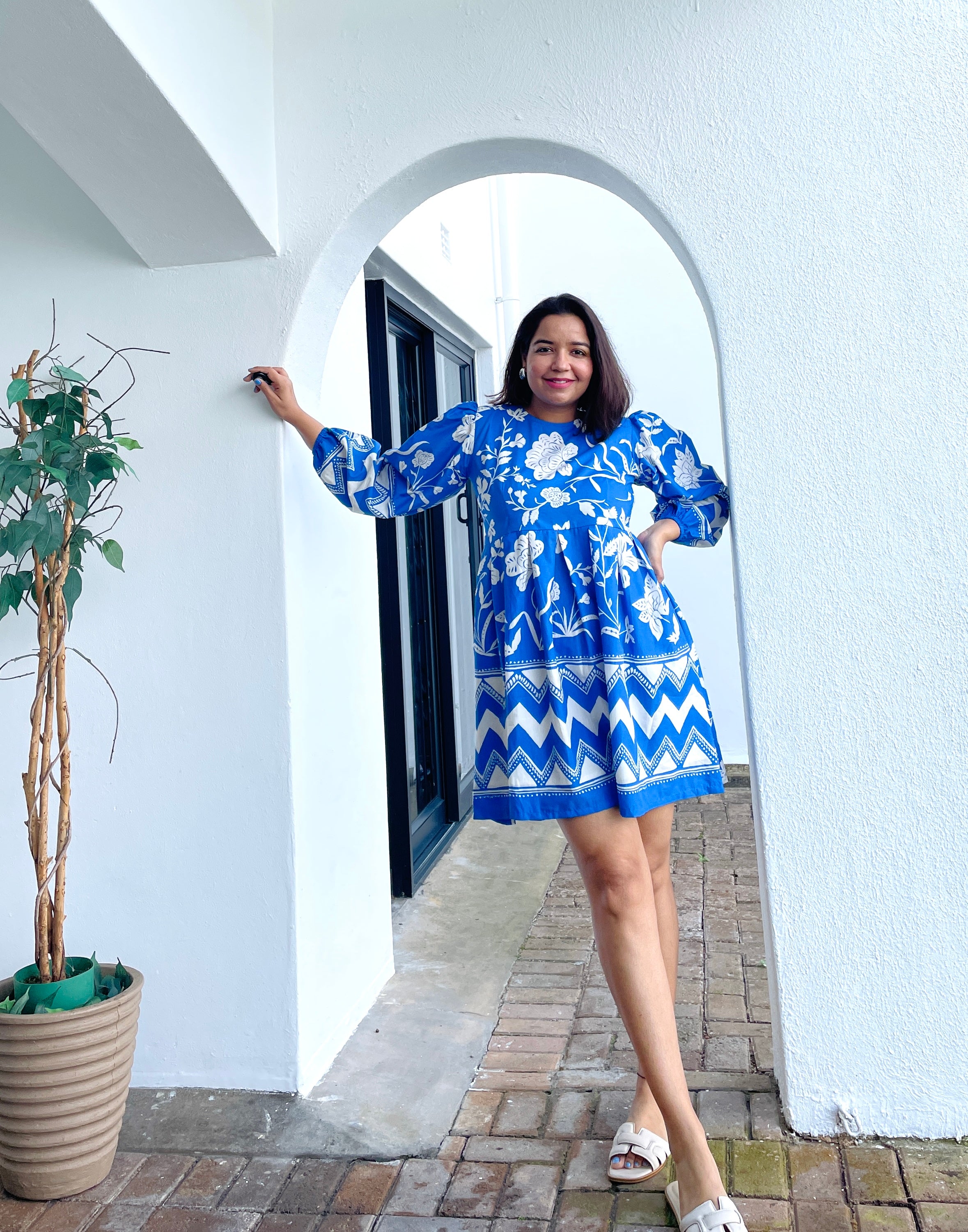 Blue Balloon Sleeves Skater Dress image 4