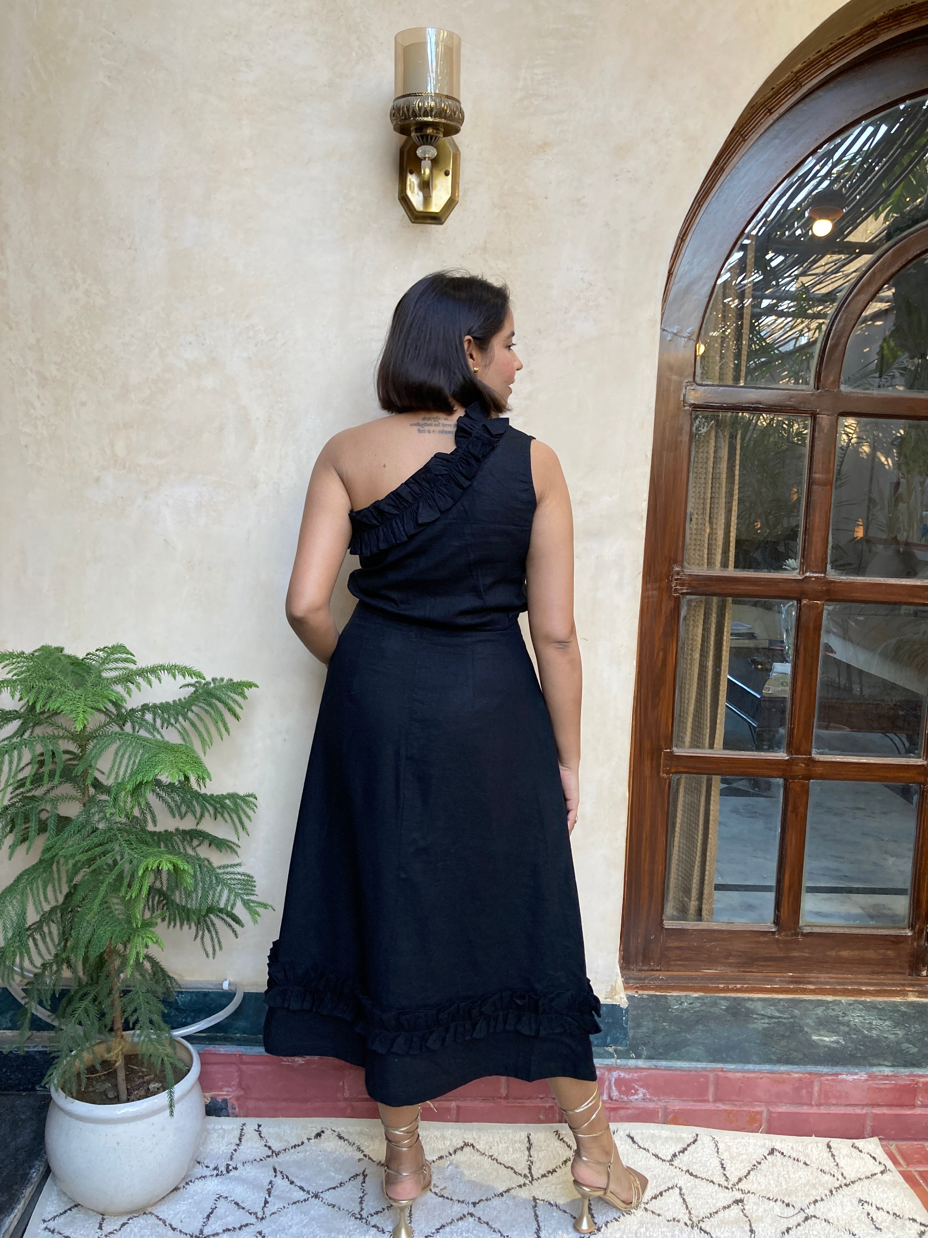 Linen Black One Shoulder Top image 1