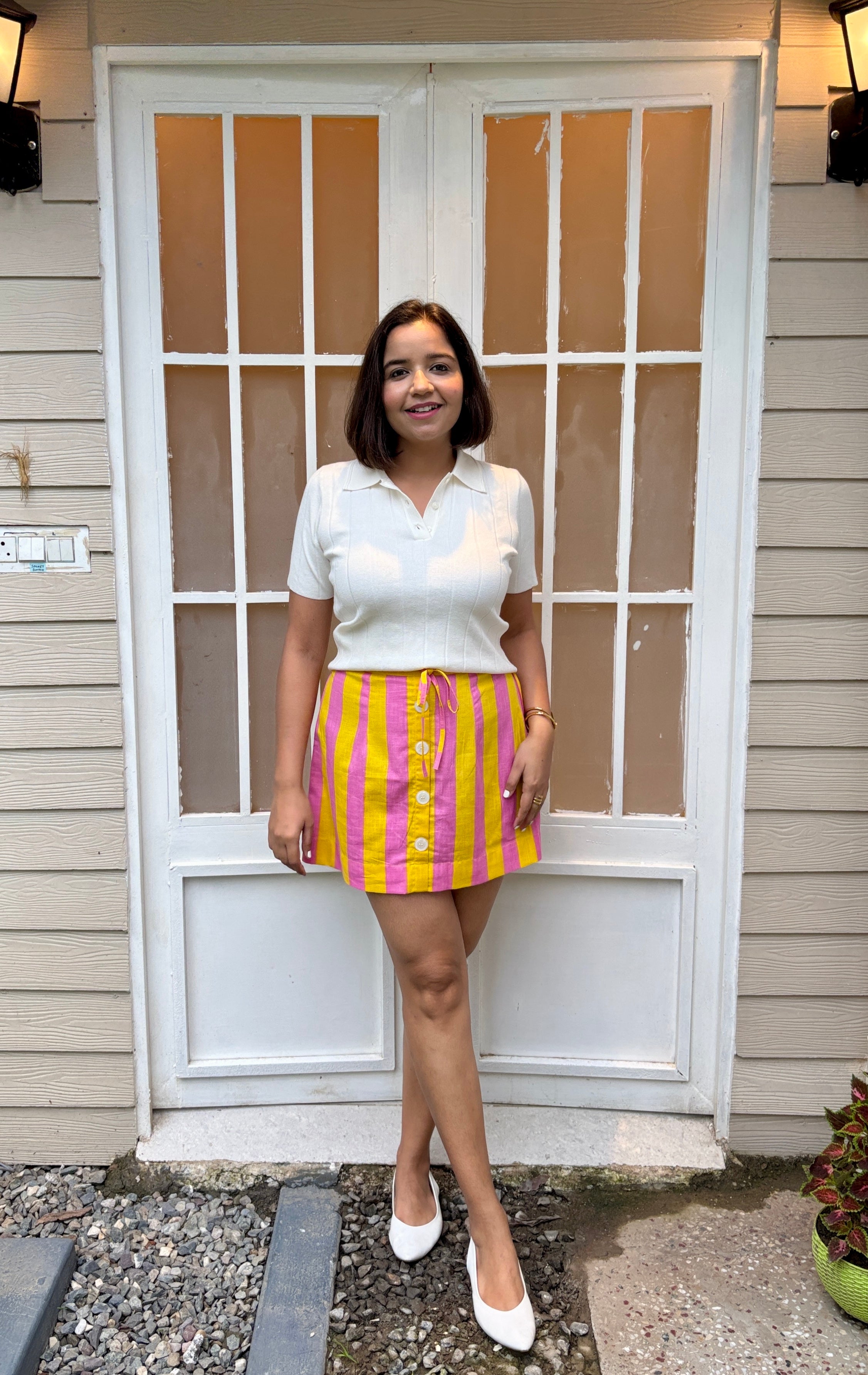 Pink Yellow Stripe Mini Skirt image 0