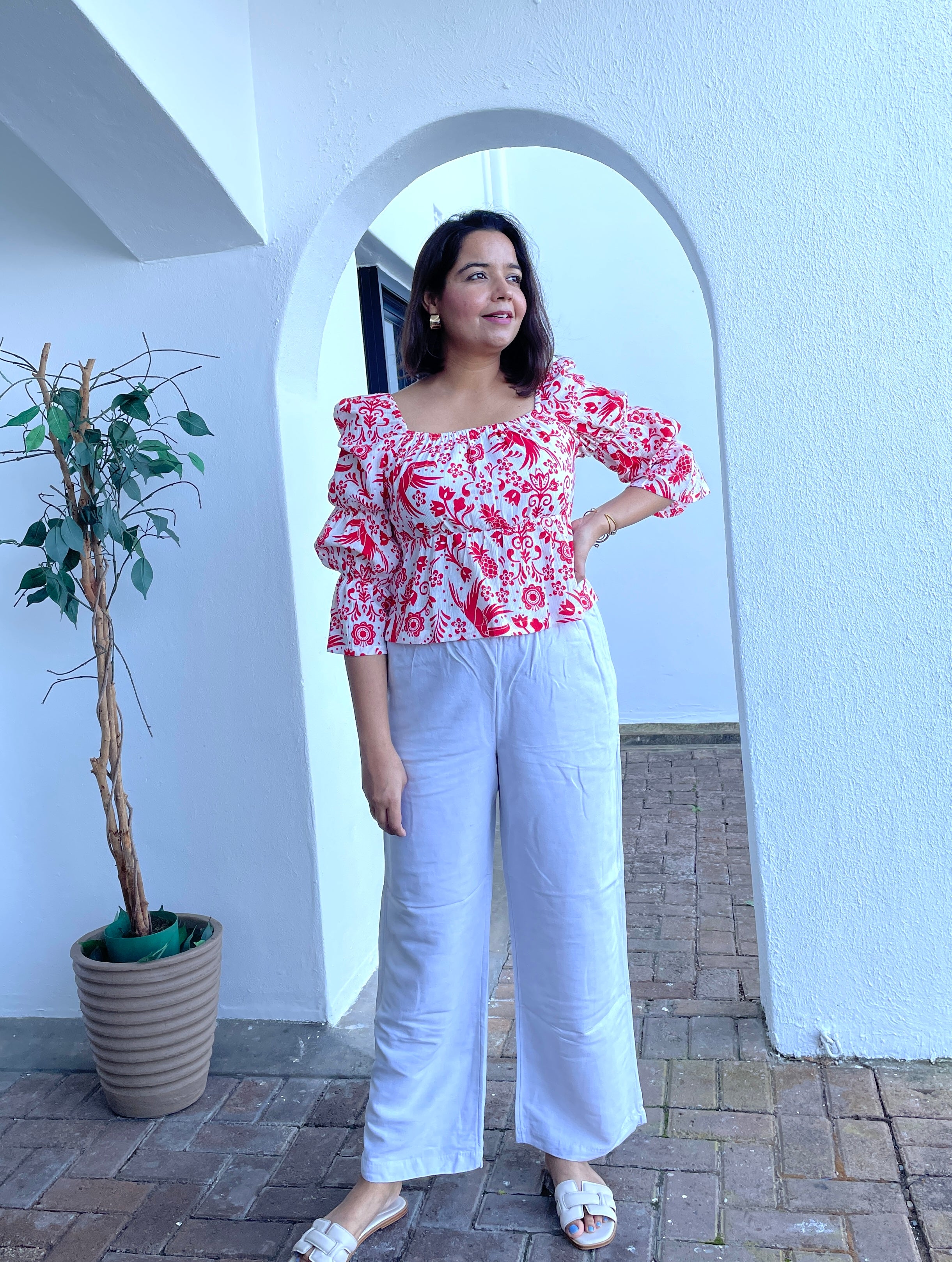 Red and White Printed Top image 4