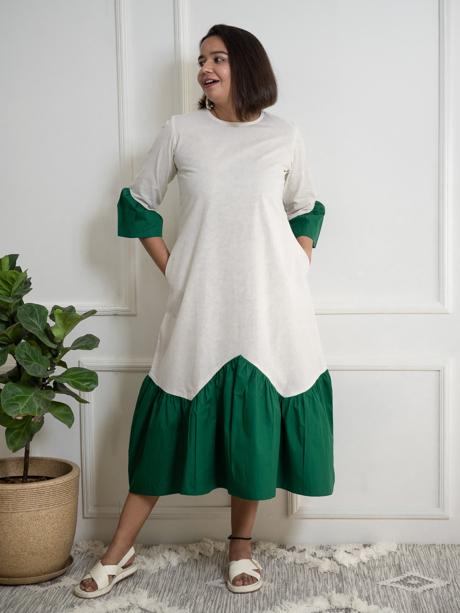 Beige Zigzag Midi Dress image 2