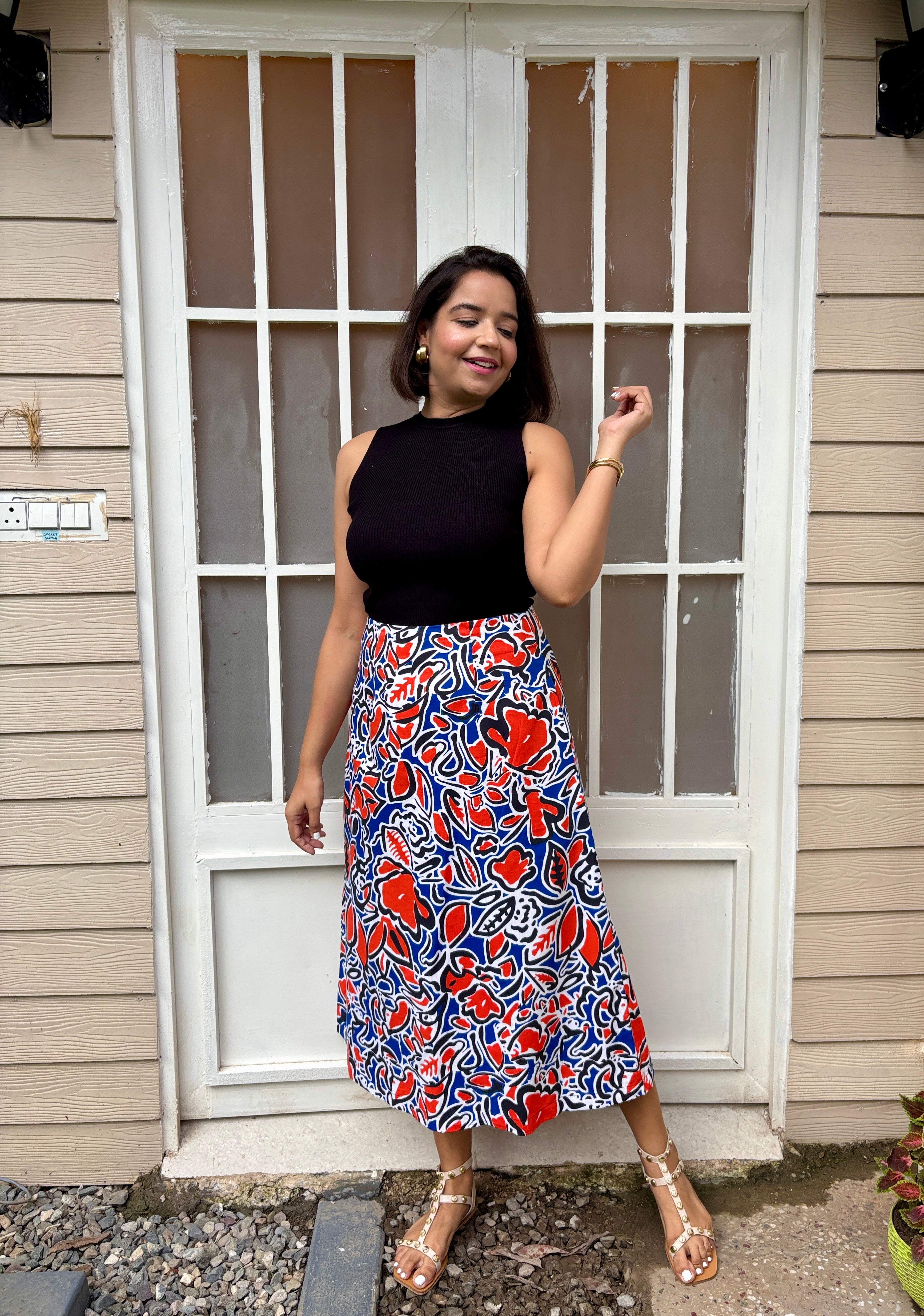 Floral Cotton A line Midi Skirt image 3