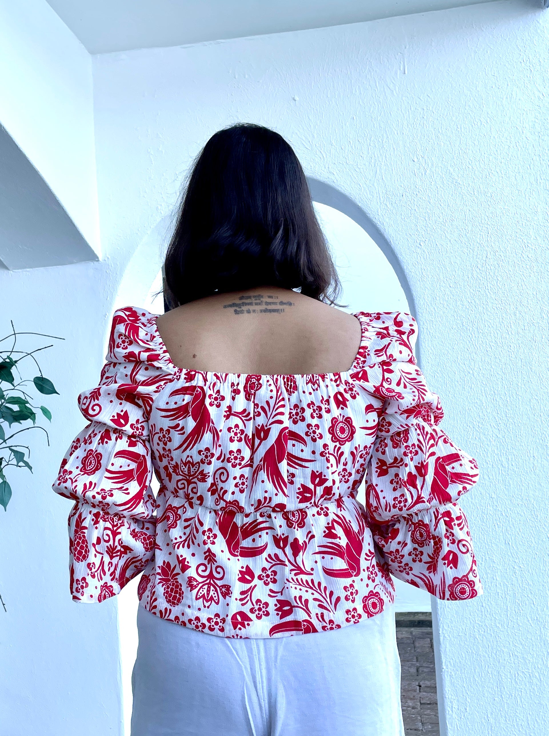 Red and White Printed Top image 1