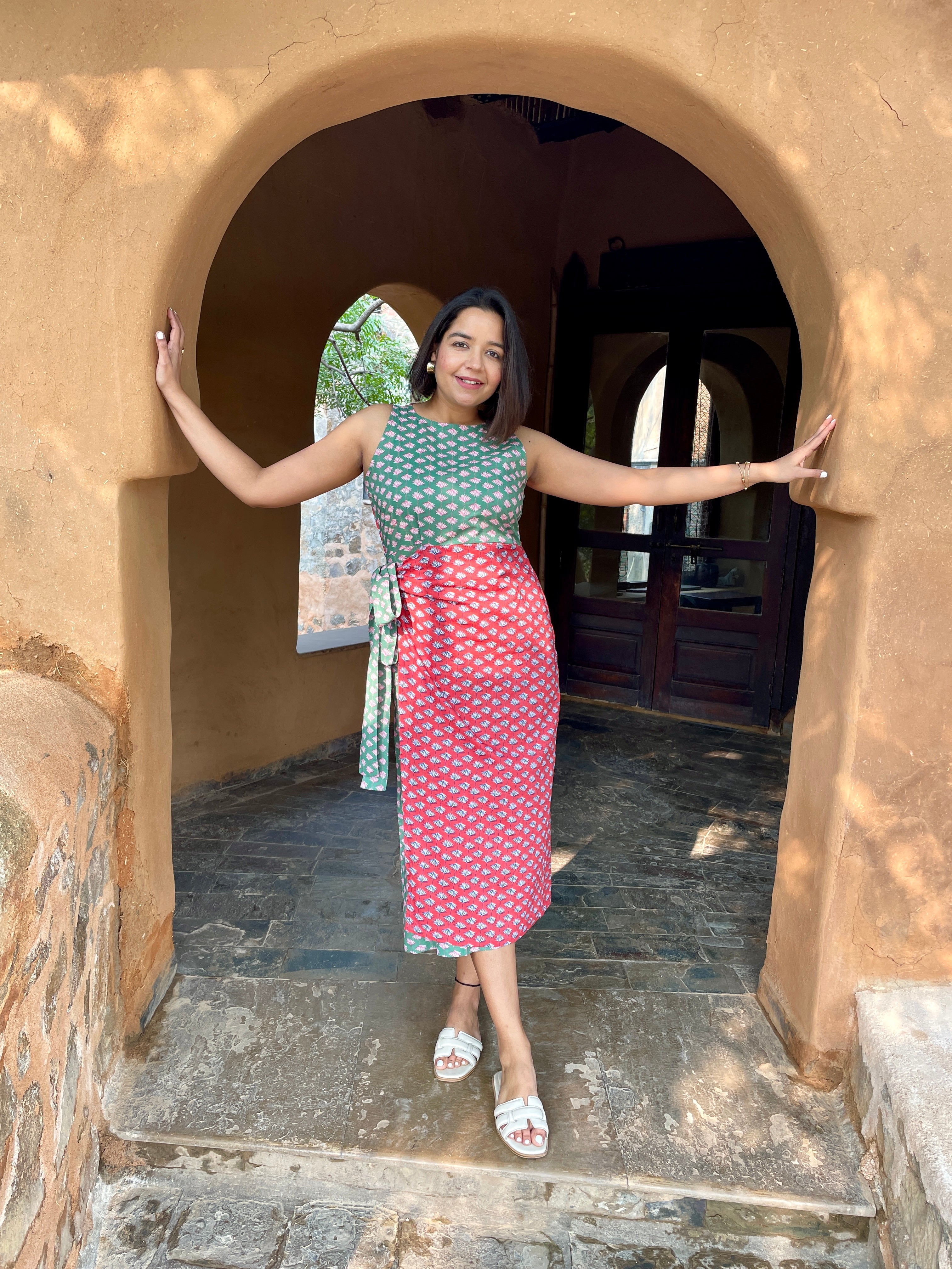 Red Green Wrap Dress image 4