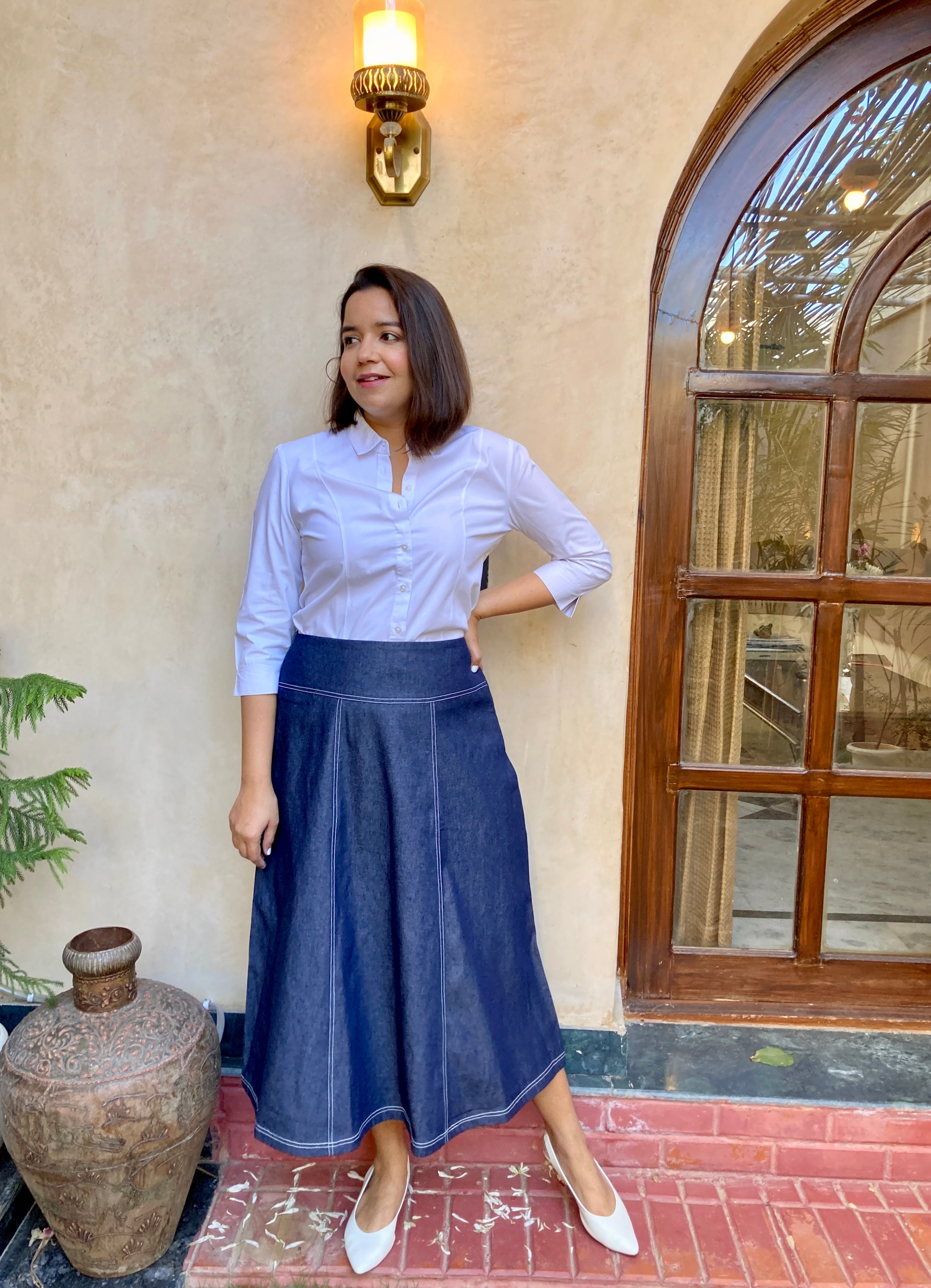 Navy Blue Denim Midi Skirt image 3