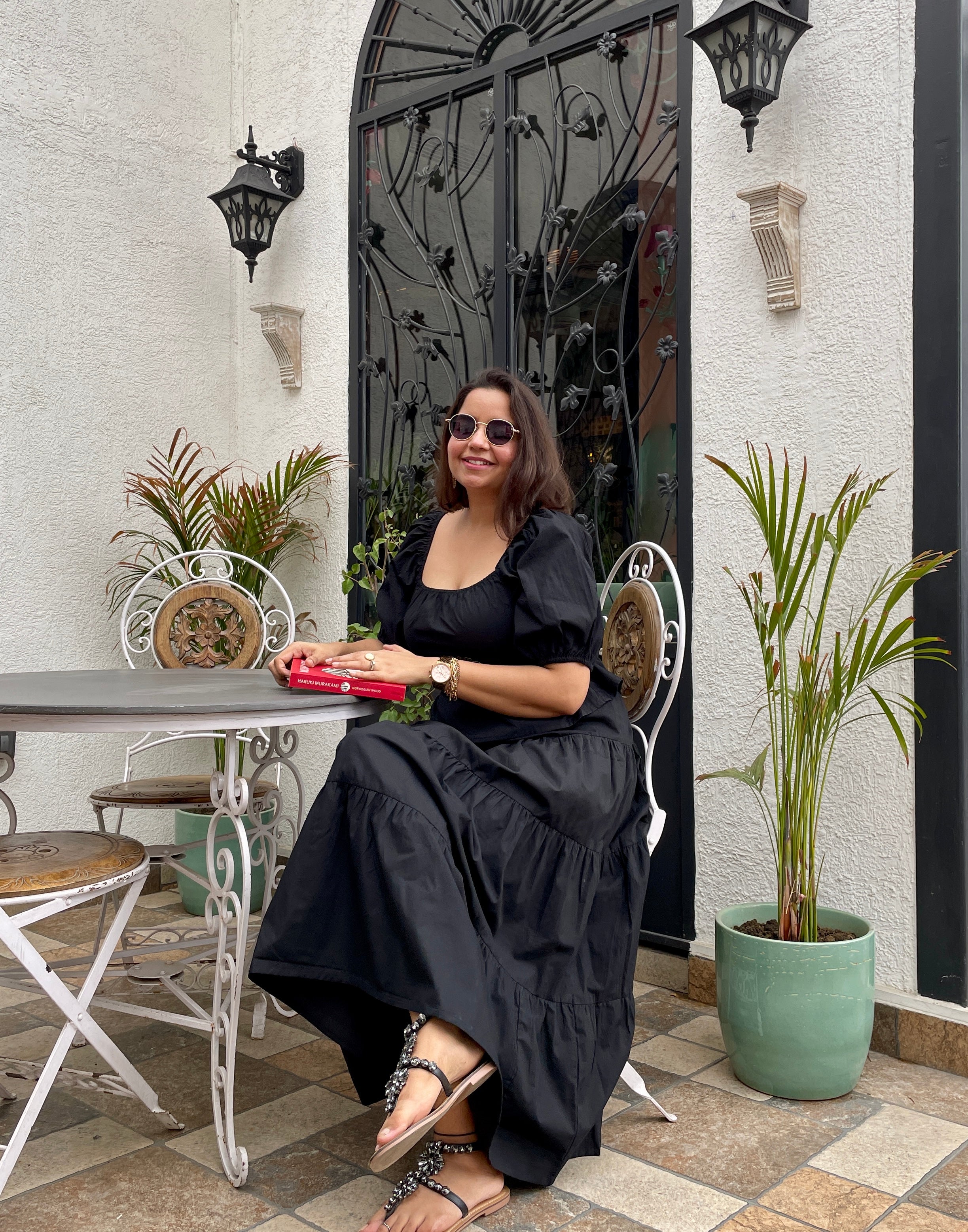 Black Cotton Tiered Skirt Co-ord Set image 5