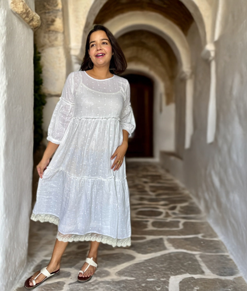White Whisper Organic Cotton Lace Maxi Dress