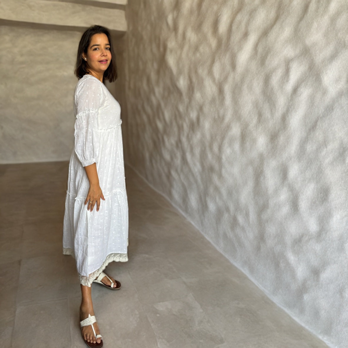 White Whisper Organic Cotton Lace Maxi Dress